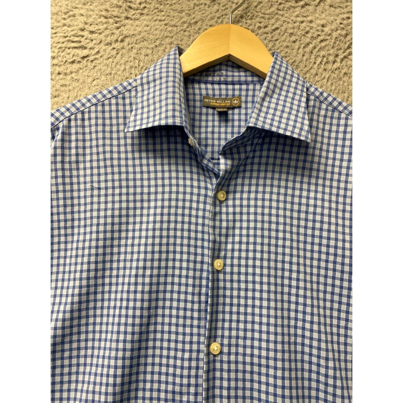Peter Millar VINTAGE Peter Millar Summer Comfort Performance Button Up Shirt Men Large Long Sleeve Check Blue Nylon Spandex Size US L / EU 52-54 / 3 - 2 Thumbnail
