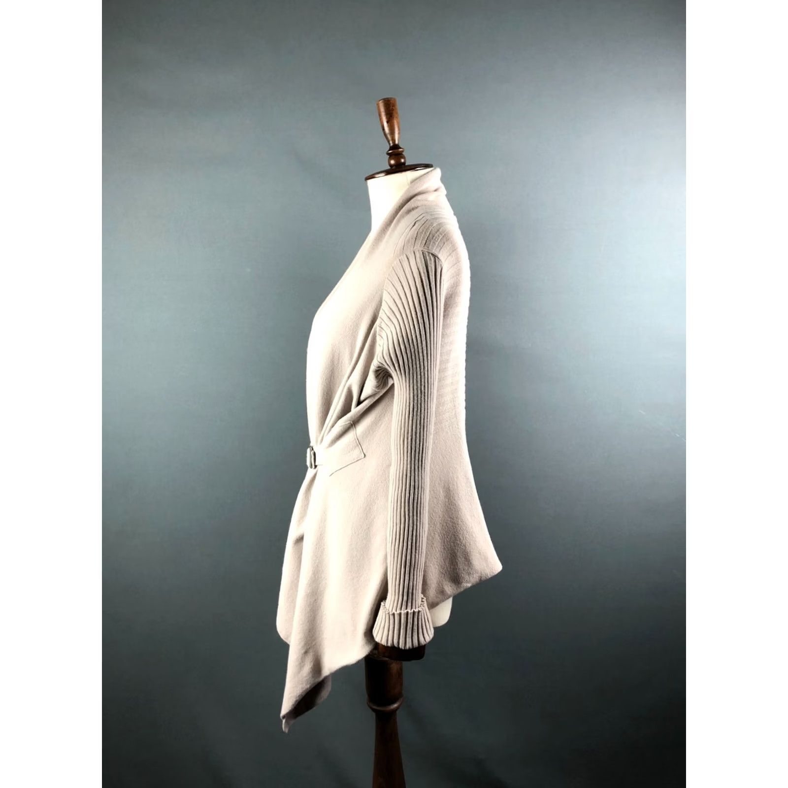 Sarah Pacini Sarah Pacini Women's Cardigan Sweater Beige Wool Blend V-Neck Belted Asymmetric Hem Long Sleeve L Size L / US 10 / IT 46 - 2 Thumbnail