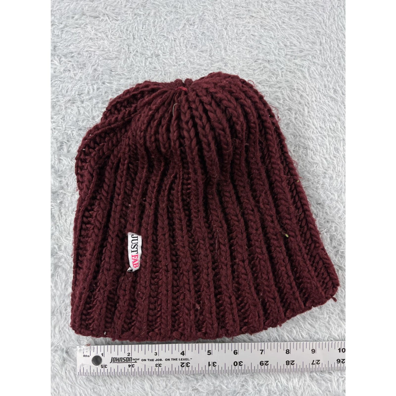 Vintage JustFab Beanie Hat Adult One Size Burgundy Acrylic Knit Ski Logo Outdoors Mens Womens Size ONE SIZE - 6 Thumbnail