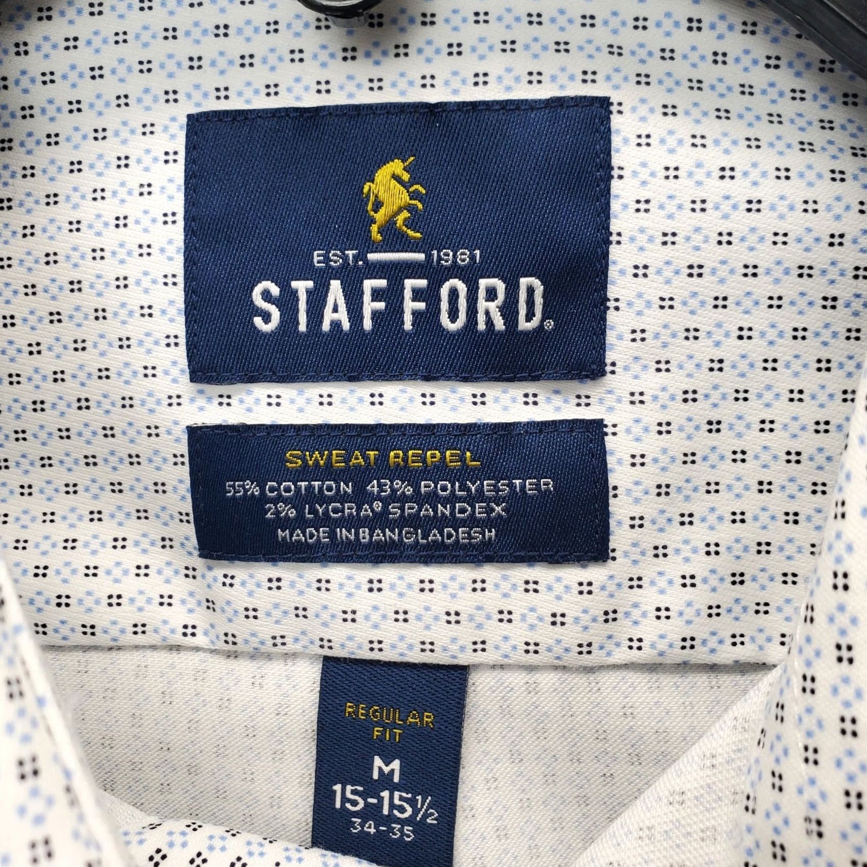 Stafford Stafford Dress Shirt Mens M Multi Regular Fit Sweat Repel Collar Button Up Size 40R - 5 Thumbnail