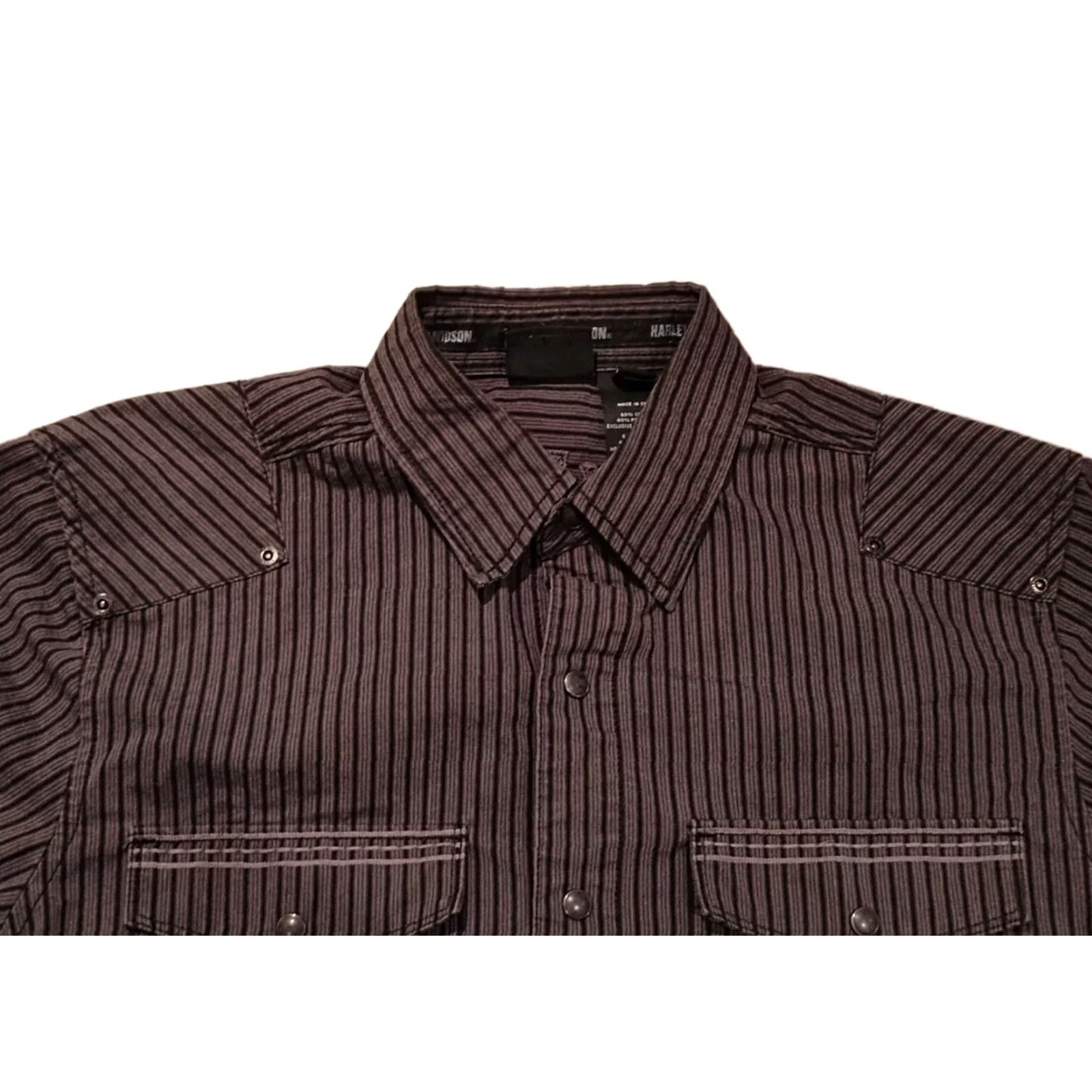 Harley Davidson Harley-Davidson Shirt Striped Pearl Snap Button-Up Men M Black & Gray Motorcycle Western Y2K Mens Size US M / EU 48-50 / 2 - 2 Thumbnail