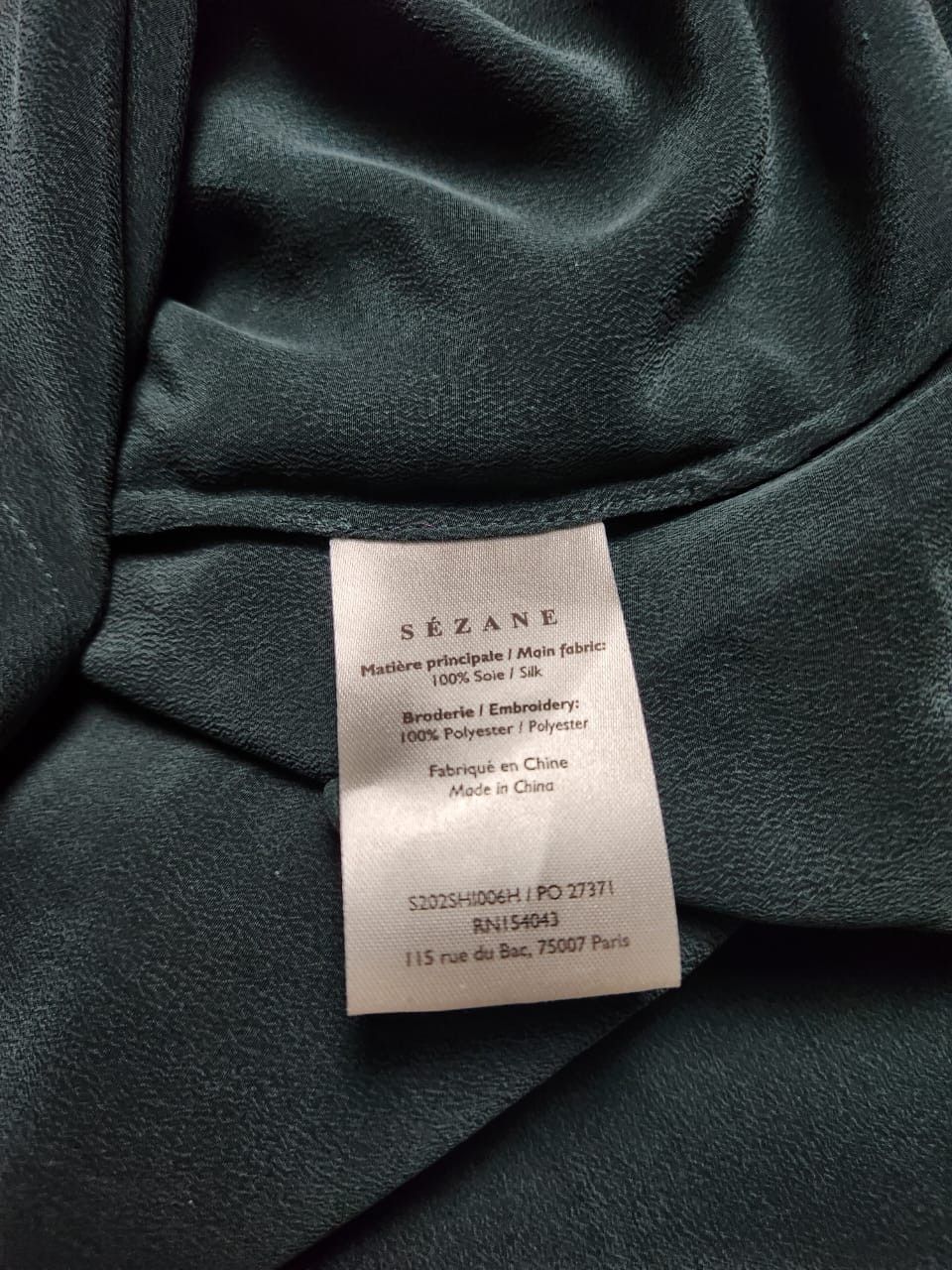 Sezane Sezane Silk Blouse Bottle Green Shirt Ruffle Trim Size M / US 6-8 / IT 42-44 - 12 Thumbnail