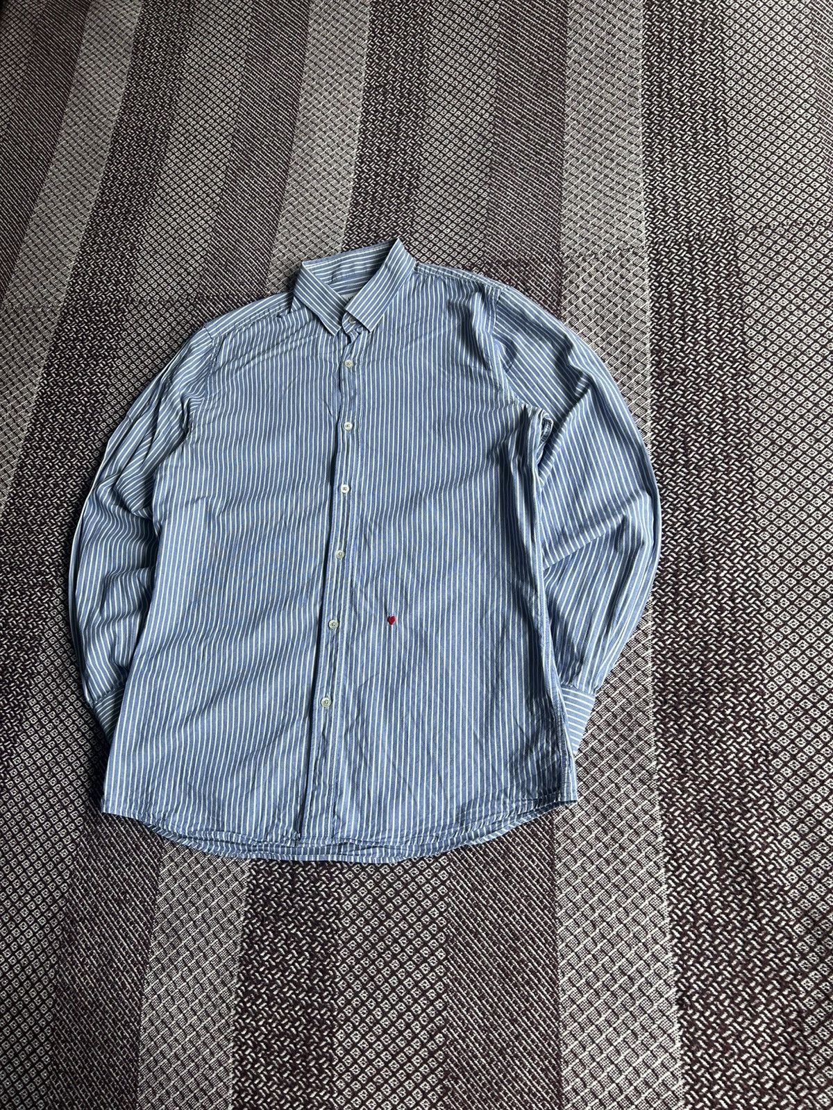 Vintage Moschino Striped Solid Shirt Blue Mens Size 40 Size US M / EU 48-50 / 2 - 2 Thumbnail