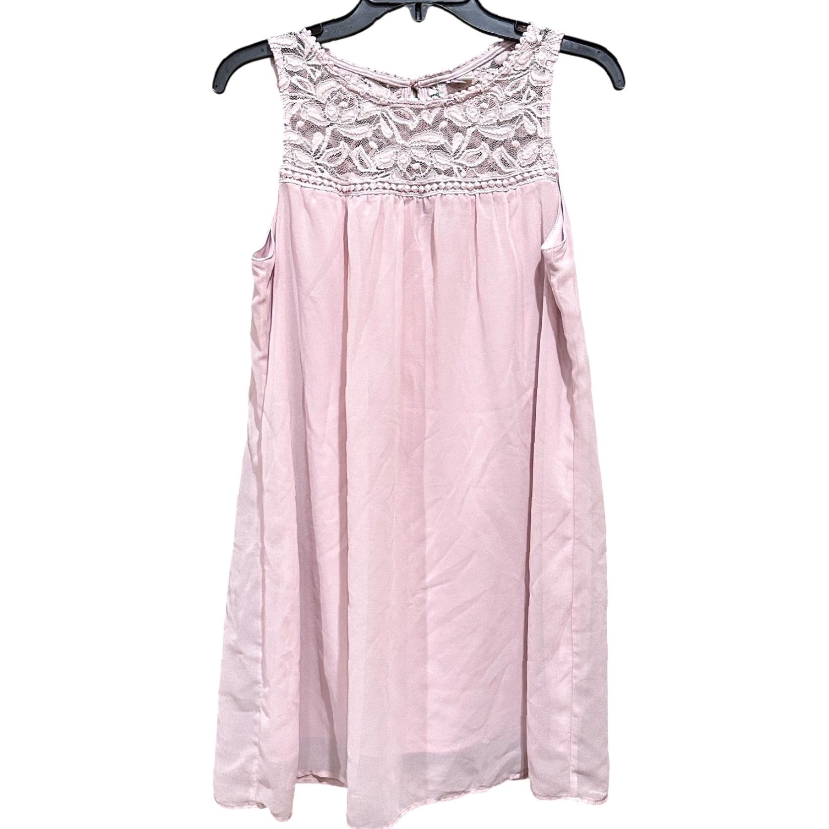 Vintage AUW Dress M Blush Pink Lace Crochet Yoke Sleeveless Chiffon Lined Coquette Dress Size M / US 6-8 / IT 42-44 - 2 Thumbnail