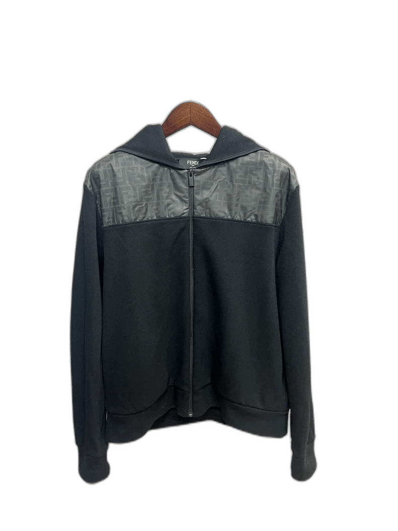 Fendi Logo Black Hoodie with Panel Design