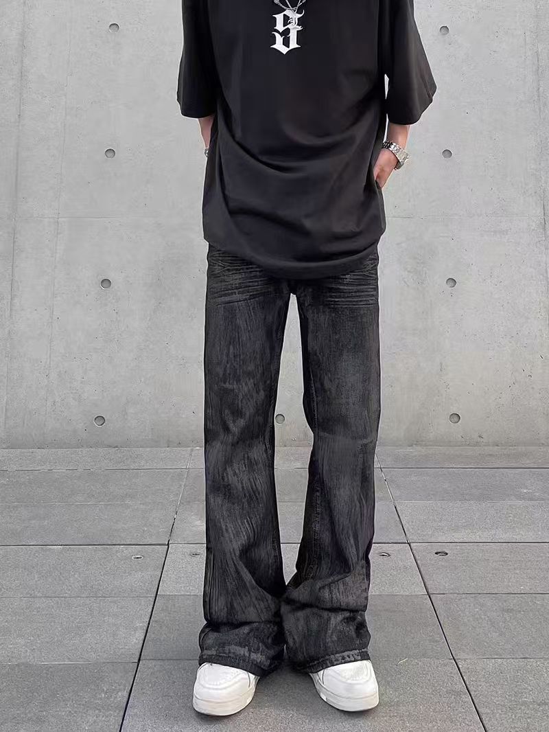 Japanese Brand × Jean High Street Waxed Coated Aged Black Micro Flare Jeans Size US 32 / EU 48 - 3 Thumbnail