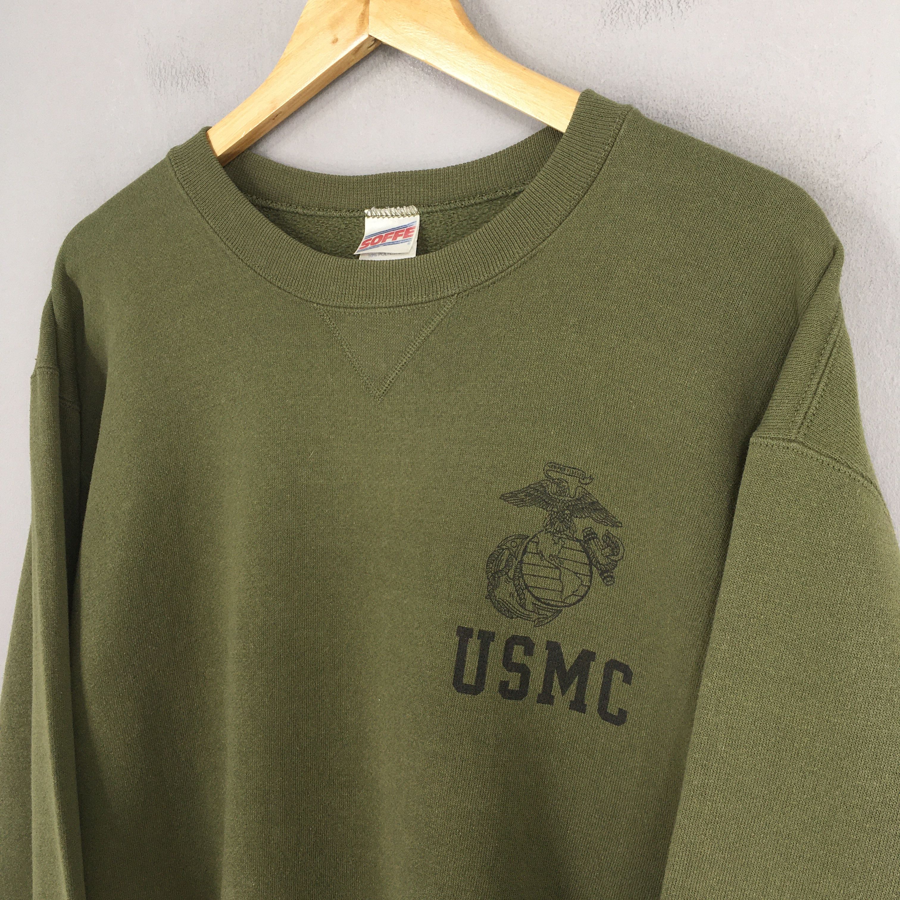 Soffe Vintage 90's Usmc Marines Green Sweatshirt Medium Size US M / EU 48-50 / 2 - 3 Thumbnail