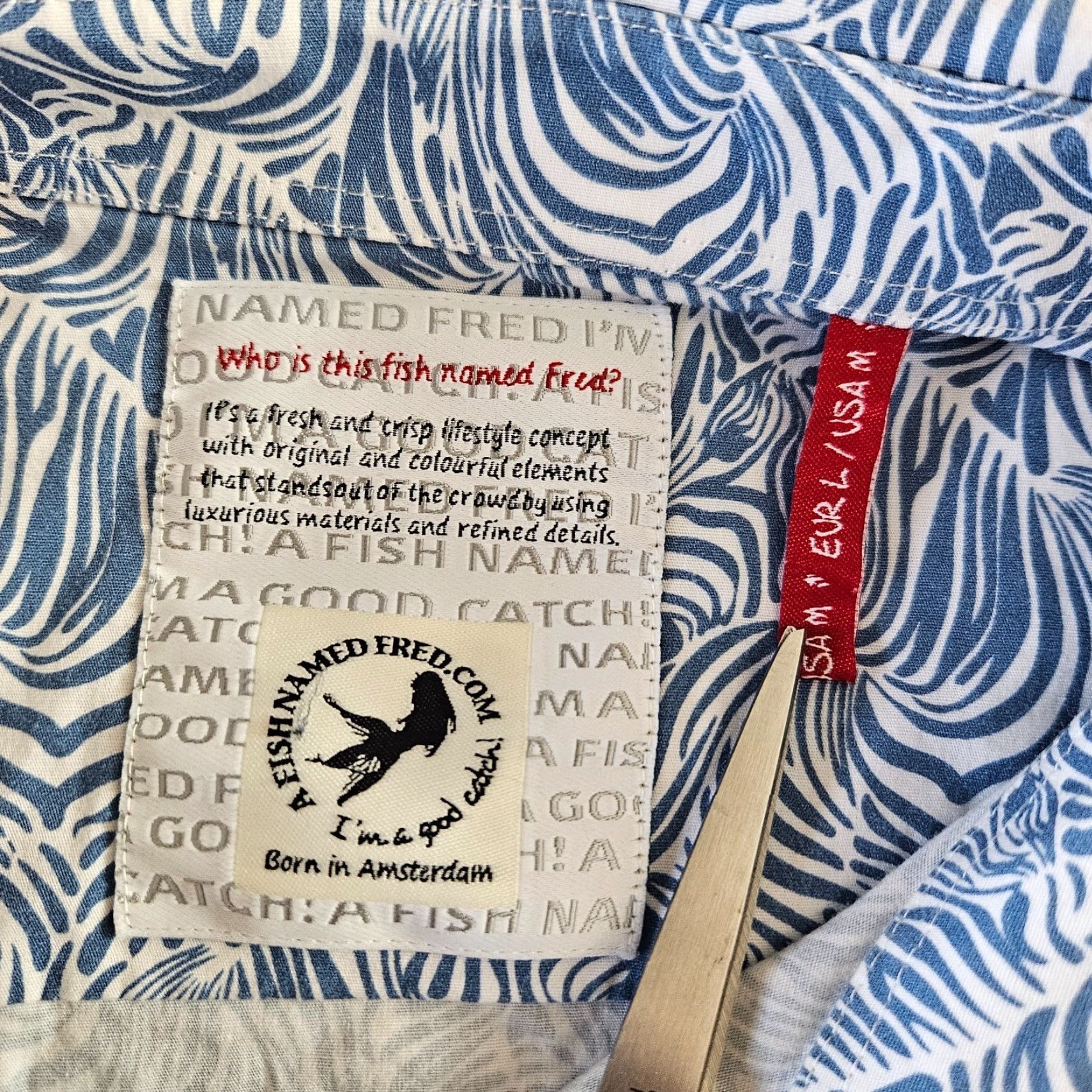FRED A Fish Named Fred Mens Button Up Shirt Zebra All Over Print Blue Sz M Size US M / EU 48-50 / 2 - 7 Thumbnail