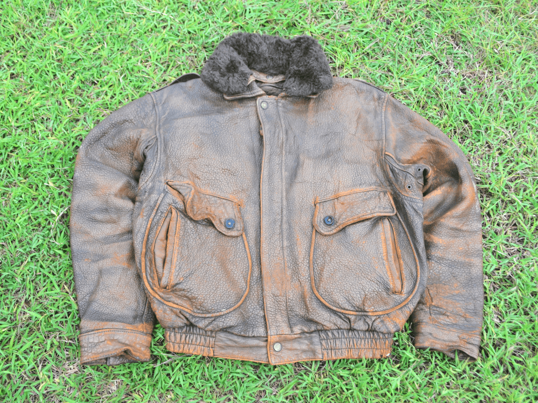 image of US Air Force x Vintage Usa Houston Aviation Flight Jacket (Leather) in Brown, Men's (Size Large)
