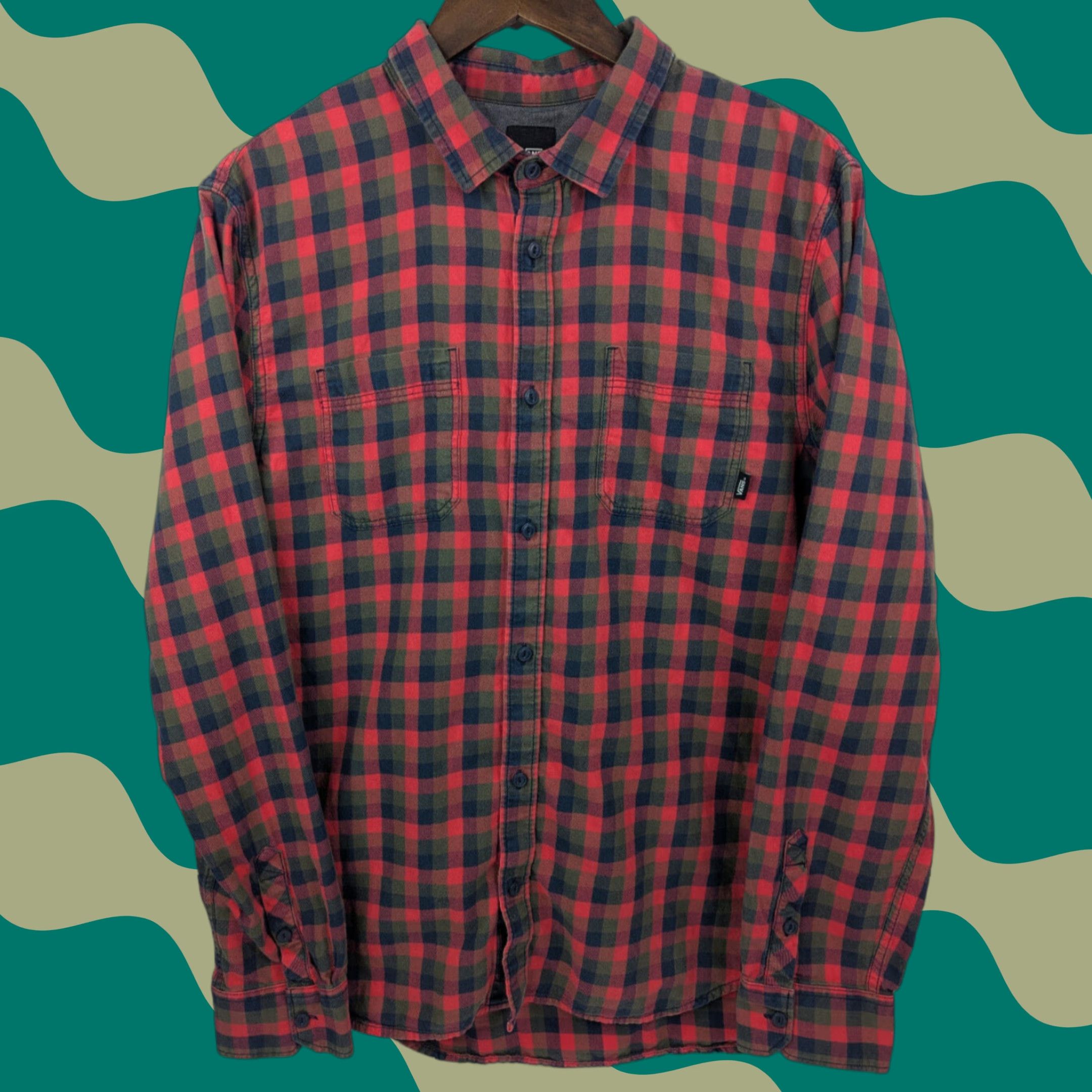 FRED Vans Shirt Mens Large Red Plaid Flannel Button Up Long Sleeve Tailored Fit Size US L / EU 52-54 / 3 - 1 Thumbnail