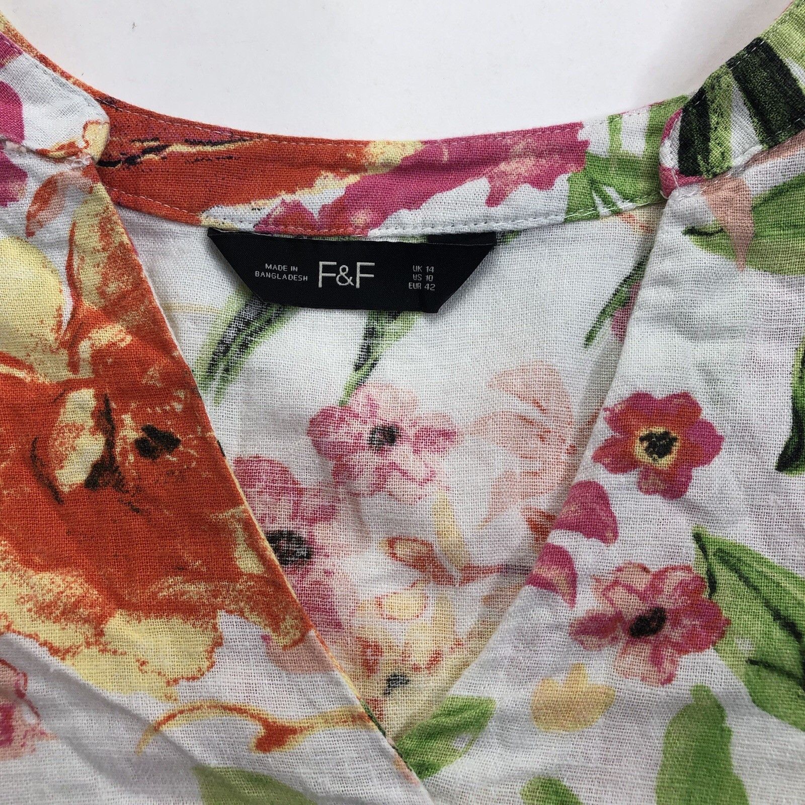 Other F&F Women Linen Blend Top Blouse Sz 10 Pink Orange Floral Size L / US 10 / IT 46 - 9 Thumbnail