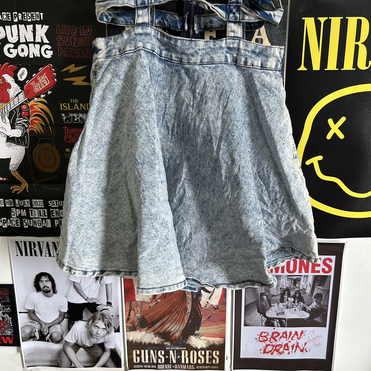 Vintage Vintage Spiga Japanese Acid Wash Denim Short Overall Skirt Size 26" / US 2 / IT 38 - 3 Thumbnail
