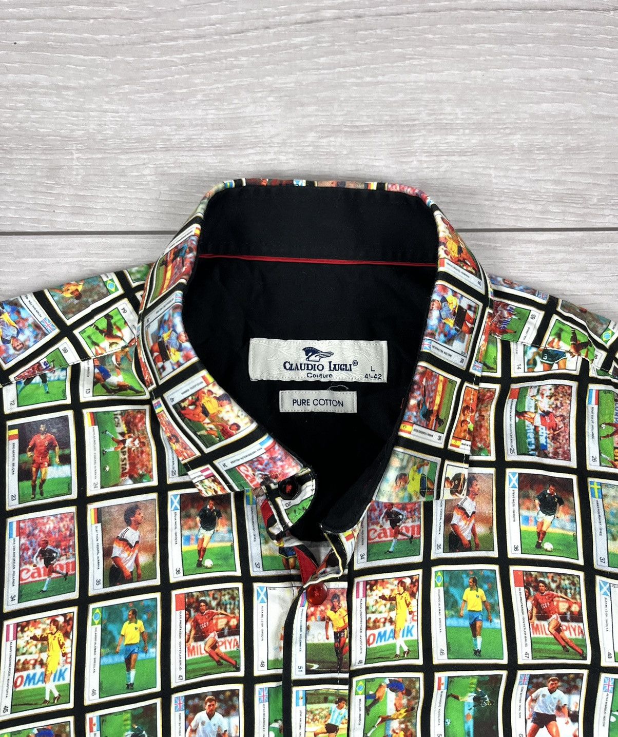 Japanese Brand Claudio Lugli Italy Soccer Cards Over Print Button Shirt Size US L / EU 52-54 / 3 - 5 Thumbnail
