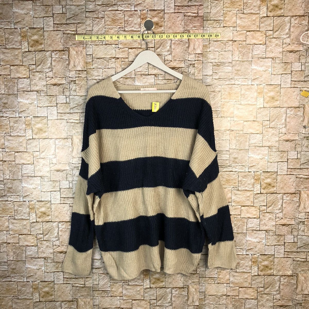 Homespun Knitwear × Japanese Brand × OVER THE STRiPES Thille Anap Brown Stripe Knitwear #A1060 Size US L / EU 52-54 / 3 - 1 Thumbnail