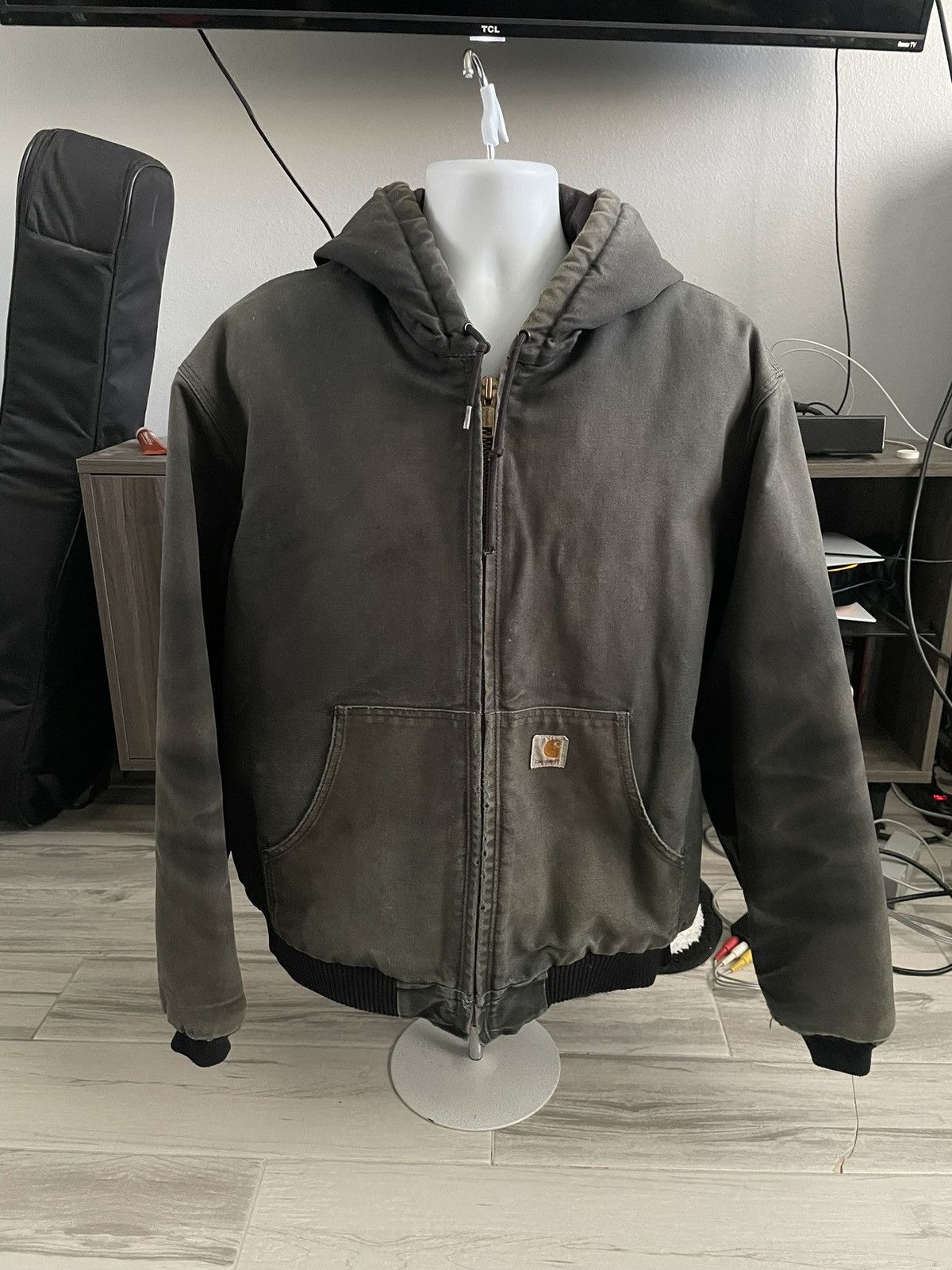 image of Vintage Carhartt Hooded Jacket in Olive Green, Men's (Size XL)