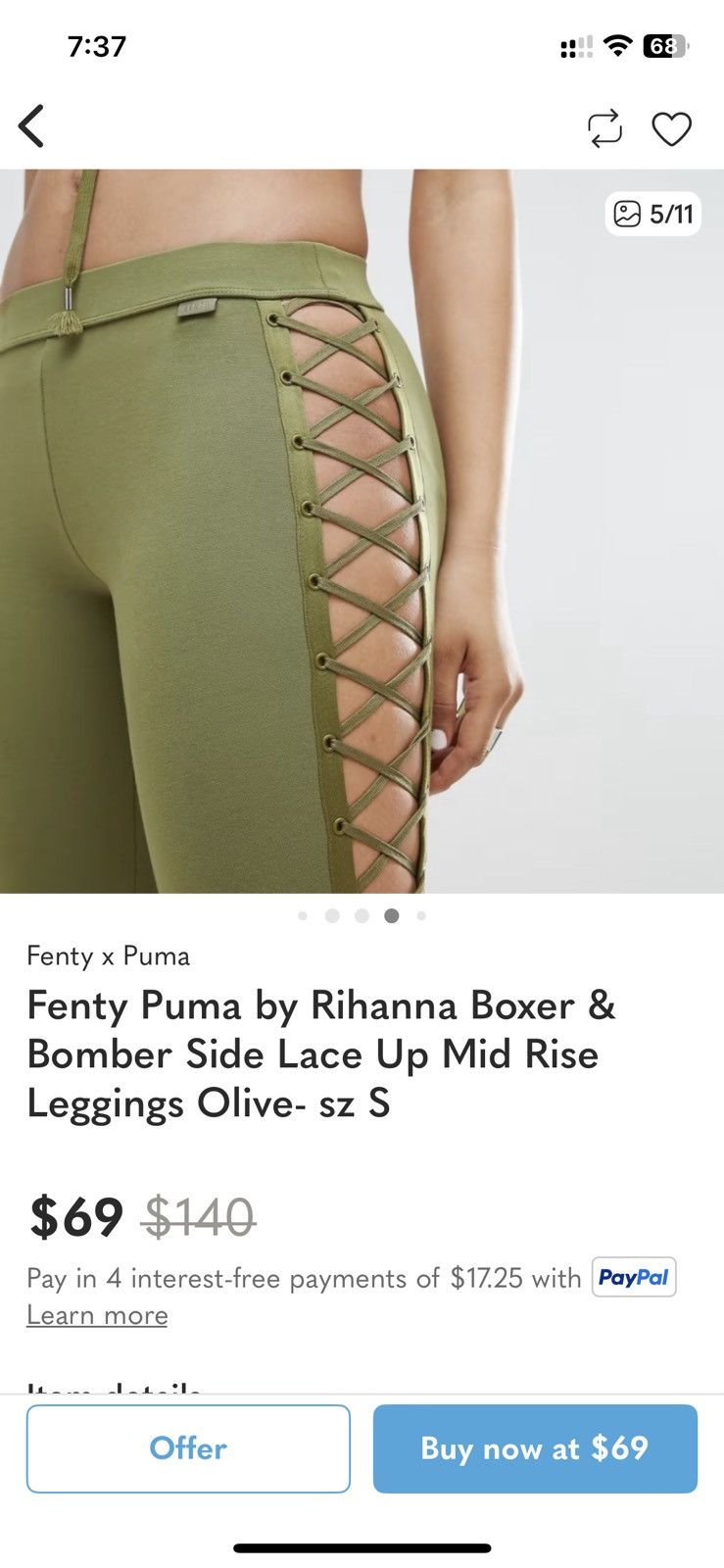 Fenty × Puma Fenty lace up leggings olive green medium Size 32" / US 10 / IT 46 - 1 Thumbnail