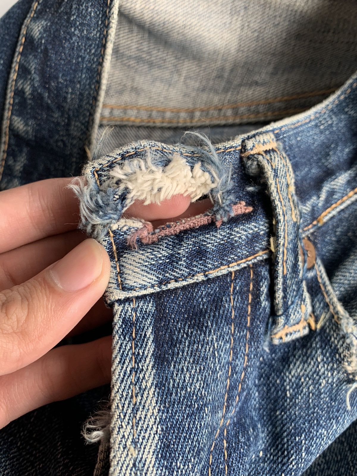 Denime × Japanese Brand VINTAGE DENIME BUTTON FLY SELVEDGE DISTRESSED DENIM JAPANESE Size US 29 - 21 Thumbnail