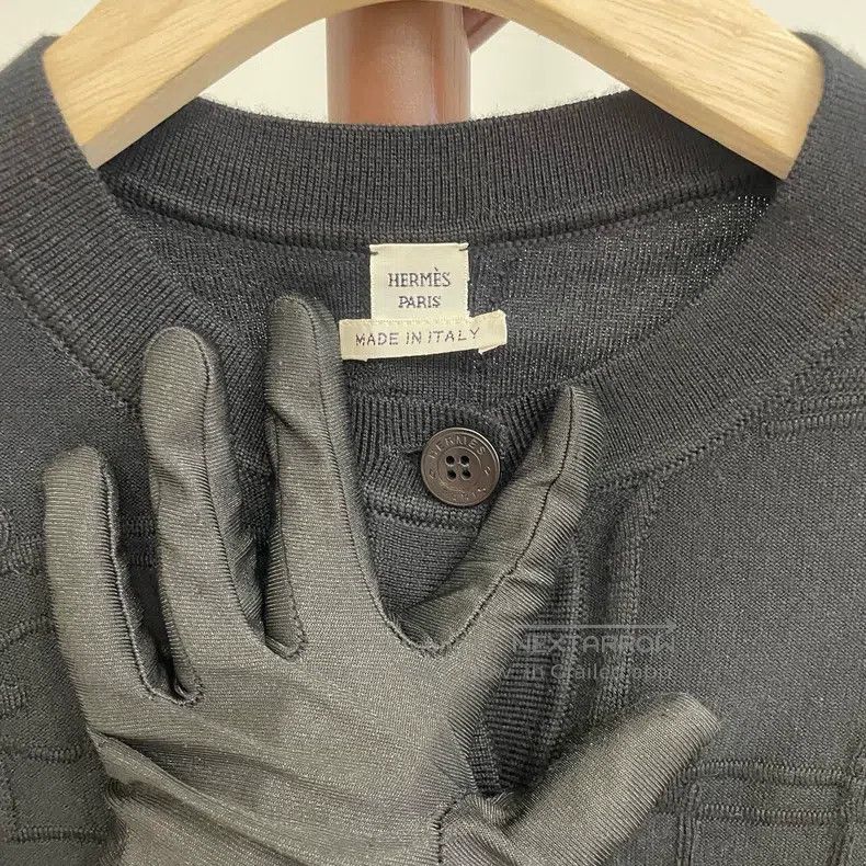 Hermes Hermes Black leather-effect cashmere jacquard cardigan Size XXS / US 00 / IT 34 - 3 Thumbnail