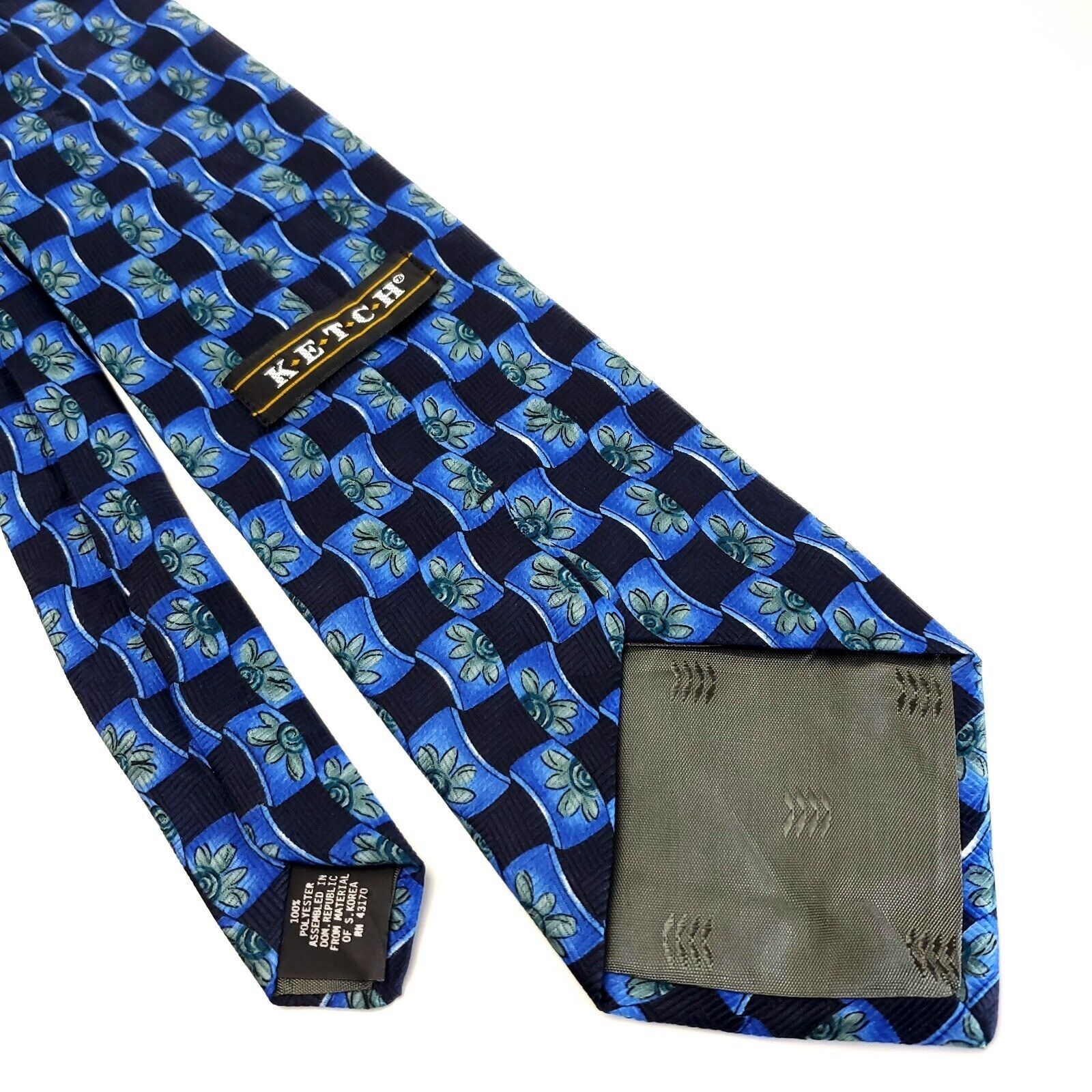 Designer Ketch Polyester Blue Geometric Floral Short Wide Tie Size ONE SIZE - 5 Thumbnail