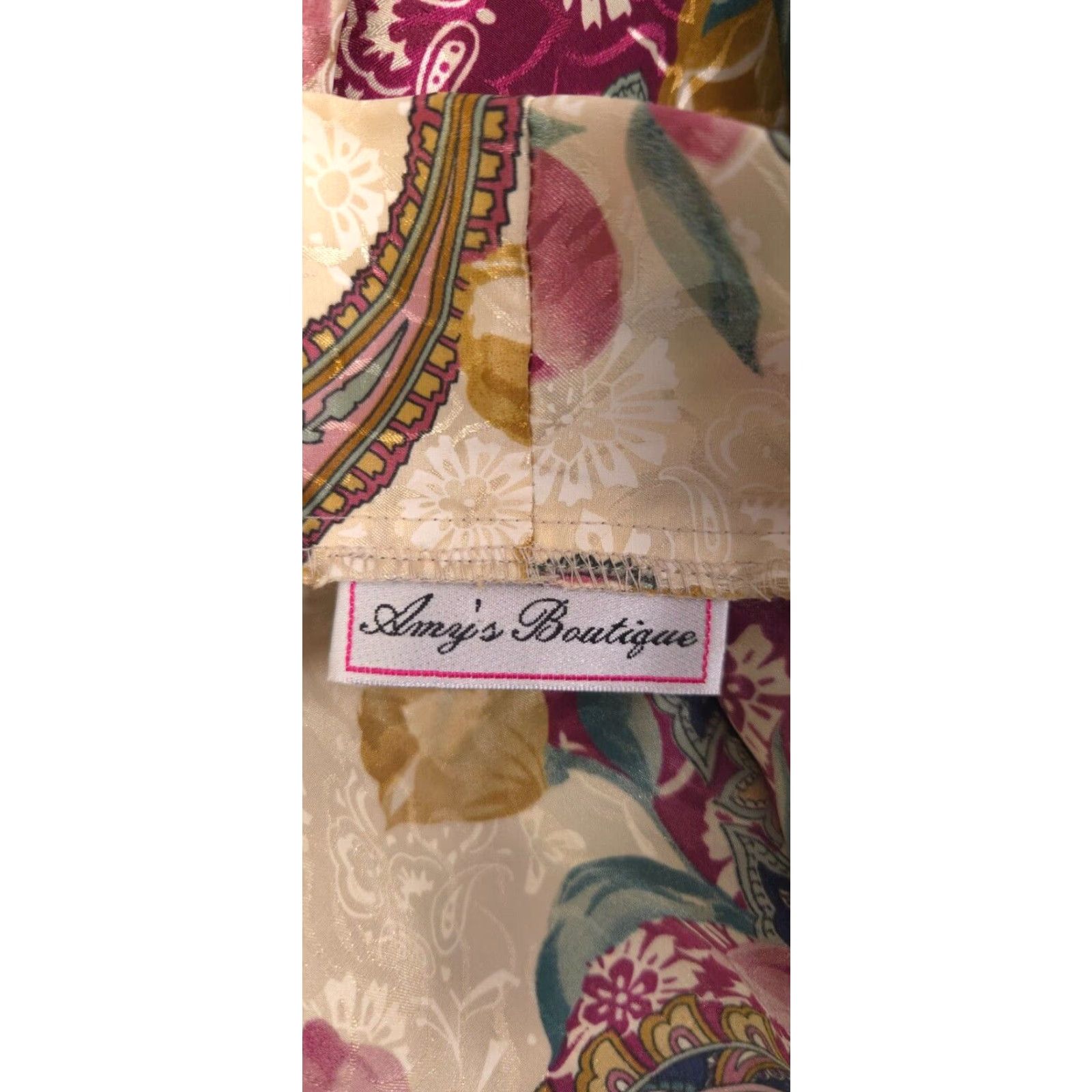 Vintage Womens Robe Medium Floral Paisley Satin Kimono Short Retro Lounge Wear
