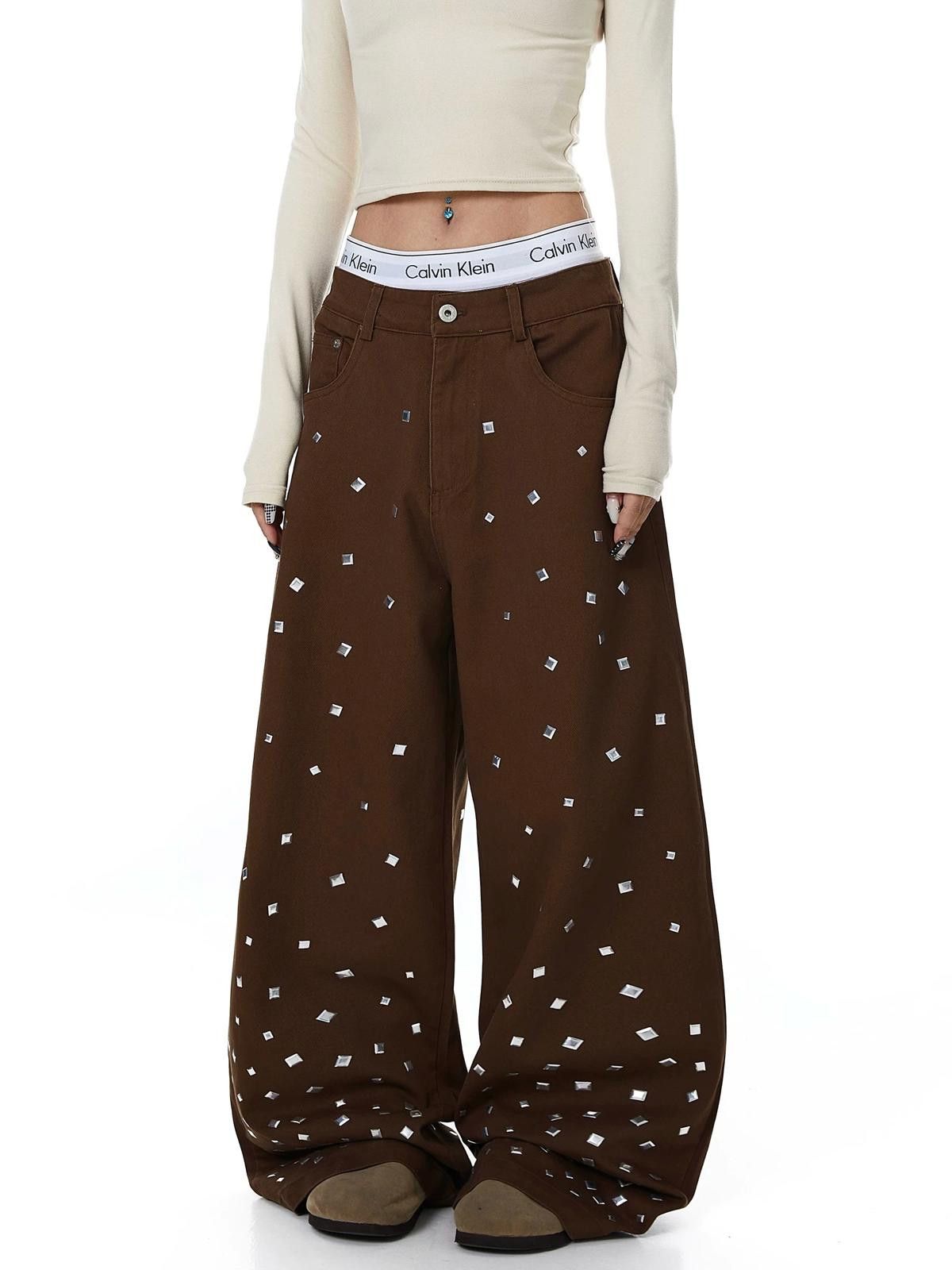 Other Square-Rivet Scatter Wide-Leg Black Denim Jeans Size US 30 / EU 46 - 5 Thumbnail