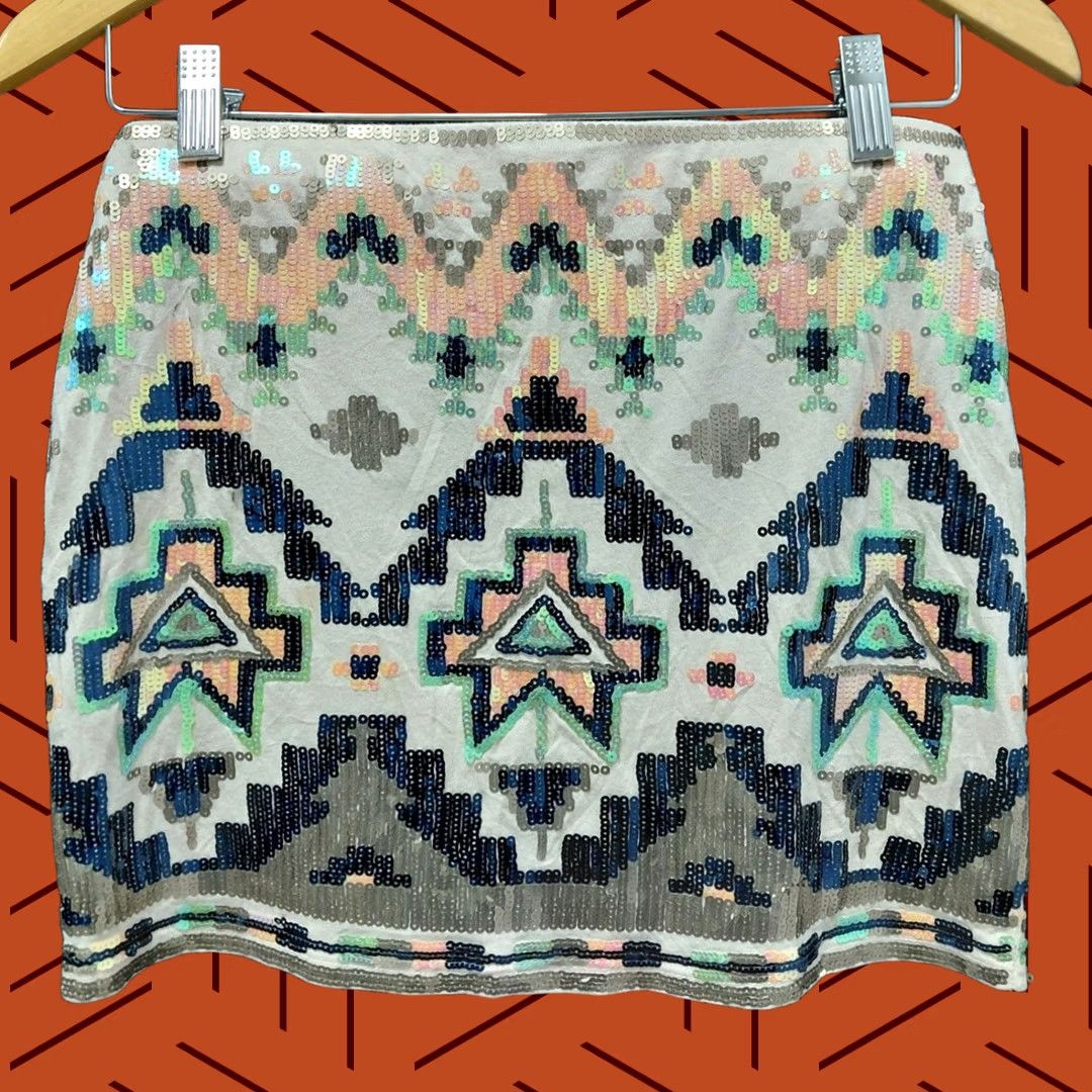 Express Express Sequin Embellished Mini Skirt Multicolor Geometric Lined Size XS Size 26" / US 2 / IT 38 - 1 Thumbnail