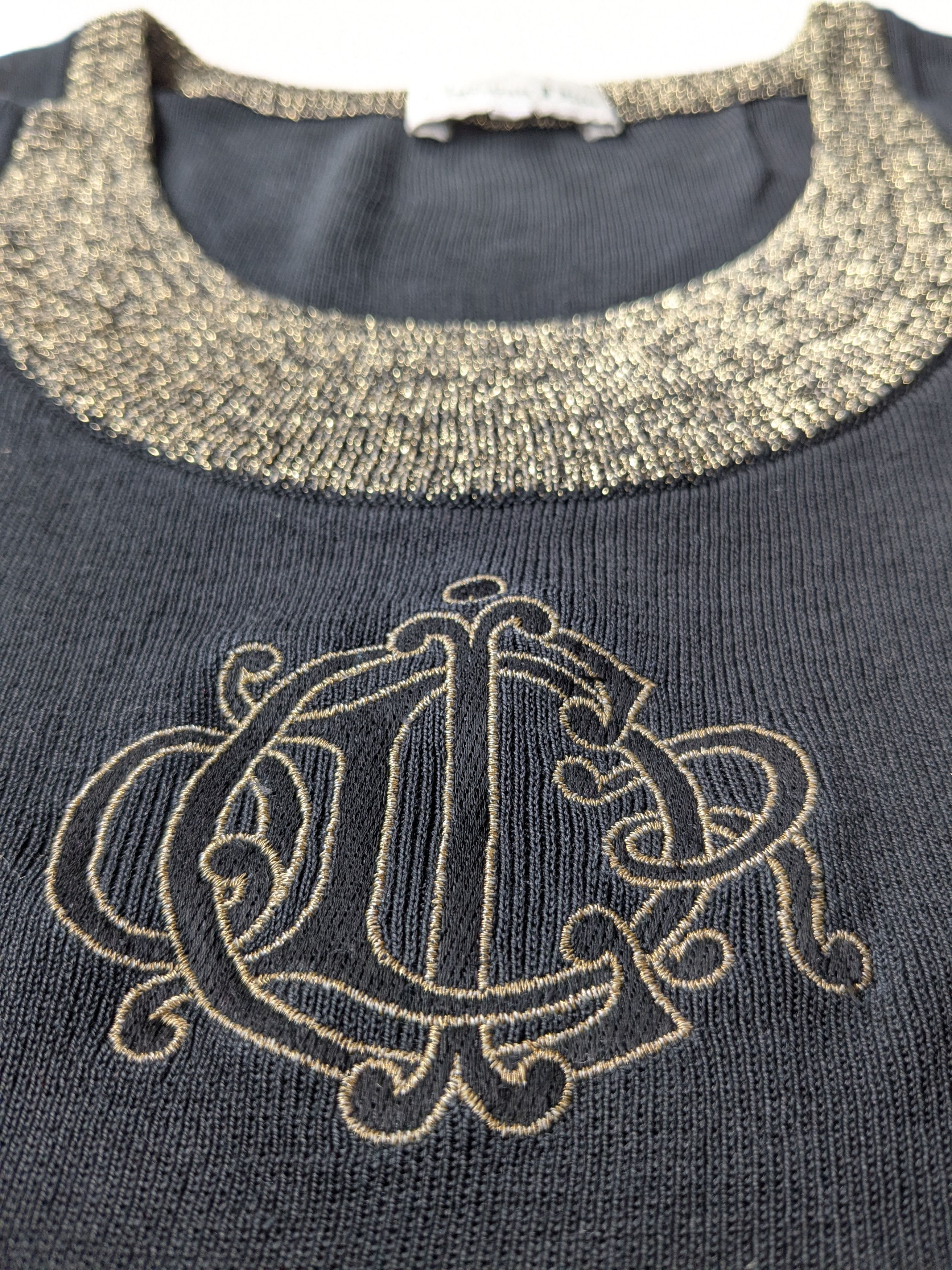 Christian Dior Monsieur Vintage Christian Dior crop black knit gold embroidery shirt Size M / US 6-8 / IT 42-44 - 2 Thumbnail