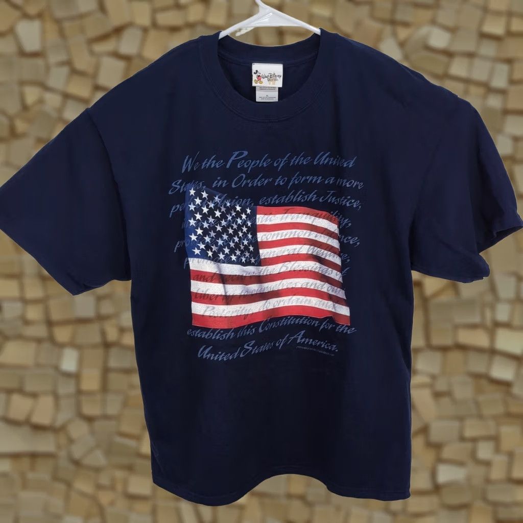 Disney Walt Disney World USA Constitution Preamble T Shirt Mickey We The People Disney Logo Blue Cotton T-Shirt Men XL Adult Regular Short Sleeve Size US XL / EU 56 / 4 - 1 Thumbnail