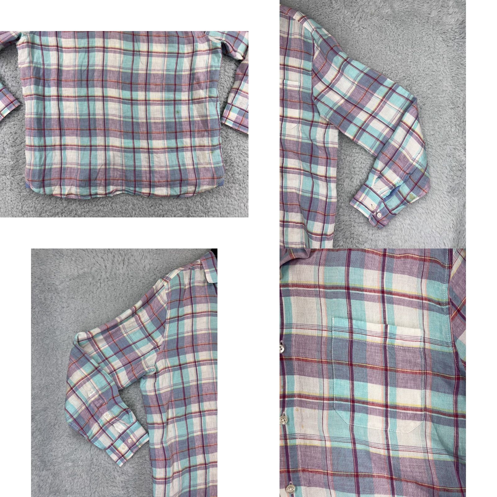 Tommy Bahama Tommy Bahama Shirt Mens Large Teal Red Plaid Pastel 100% Linen Button Up Size US L / EU 52-54 / 3 - 8 Thumbnail