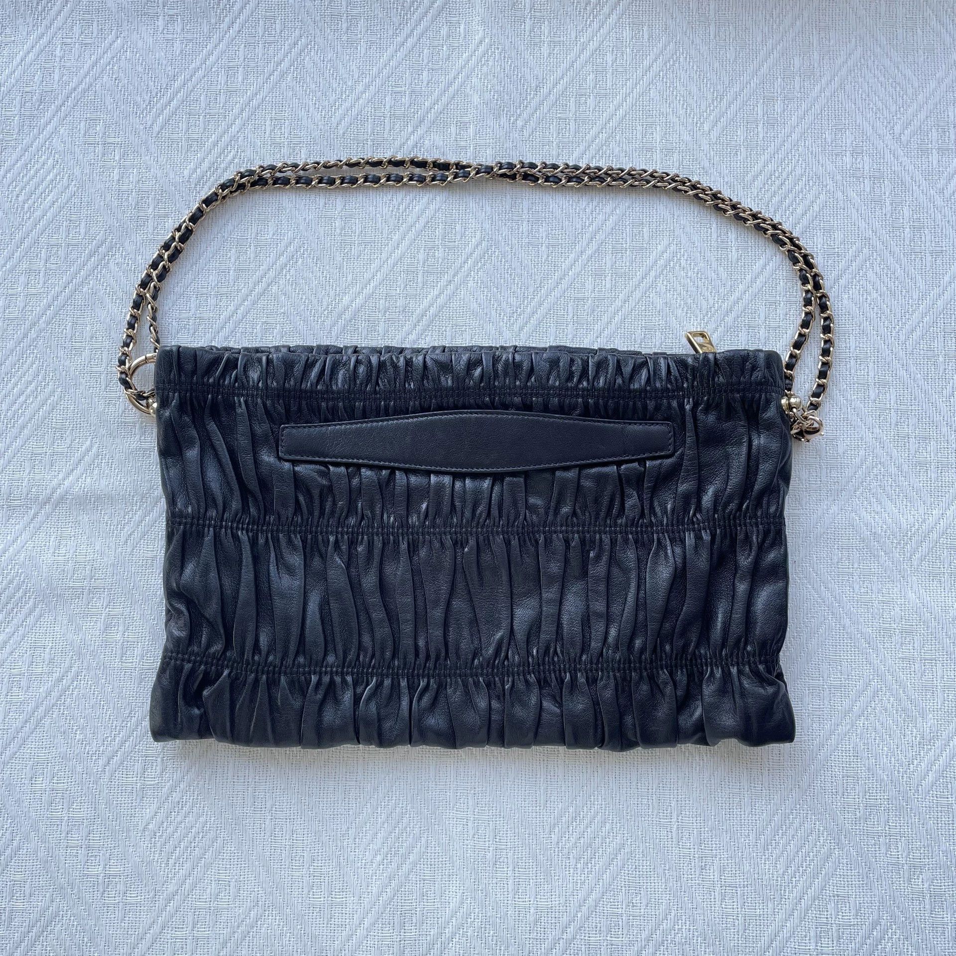 Prada Prada Pleated Black Gold Clutch 98 New w/ Chain Size ONE SIZE - 2 Thumbnail