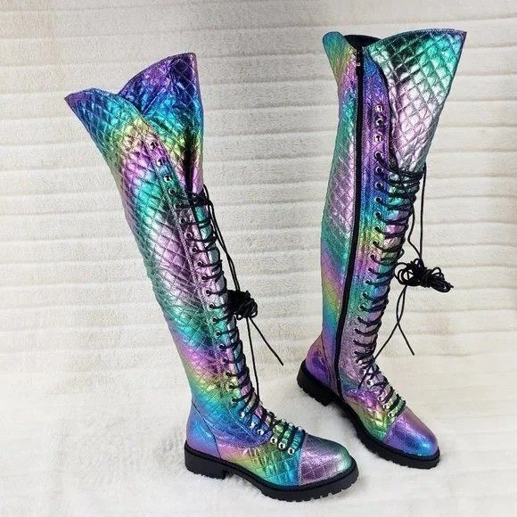 Other Travis Festive Quilted Metallic Rainbow Corset Lace Over the Size US 6.5 / IT 36.5 - 3 Thumbnail