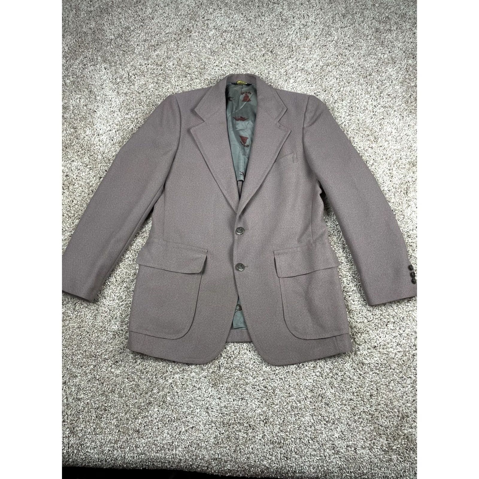 Sears VINTAGE Sears Mens Blazer Jacket 39 R Gray 2 Button Pockets Notch Lapel Single-Breasted Three-Button Vintage 70s Mens Coat Size 40R - 3 Thumbnail