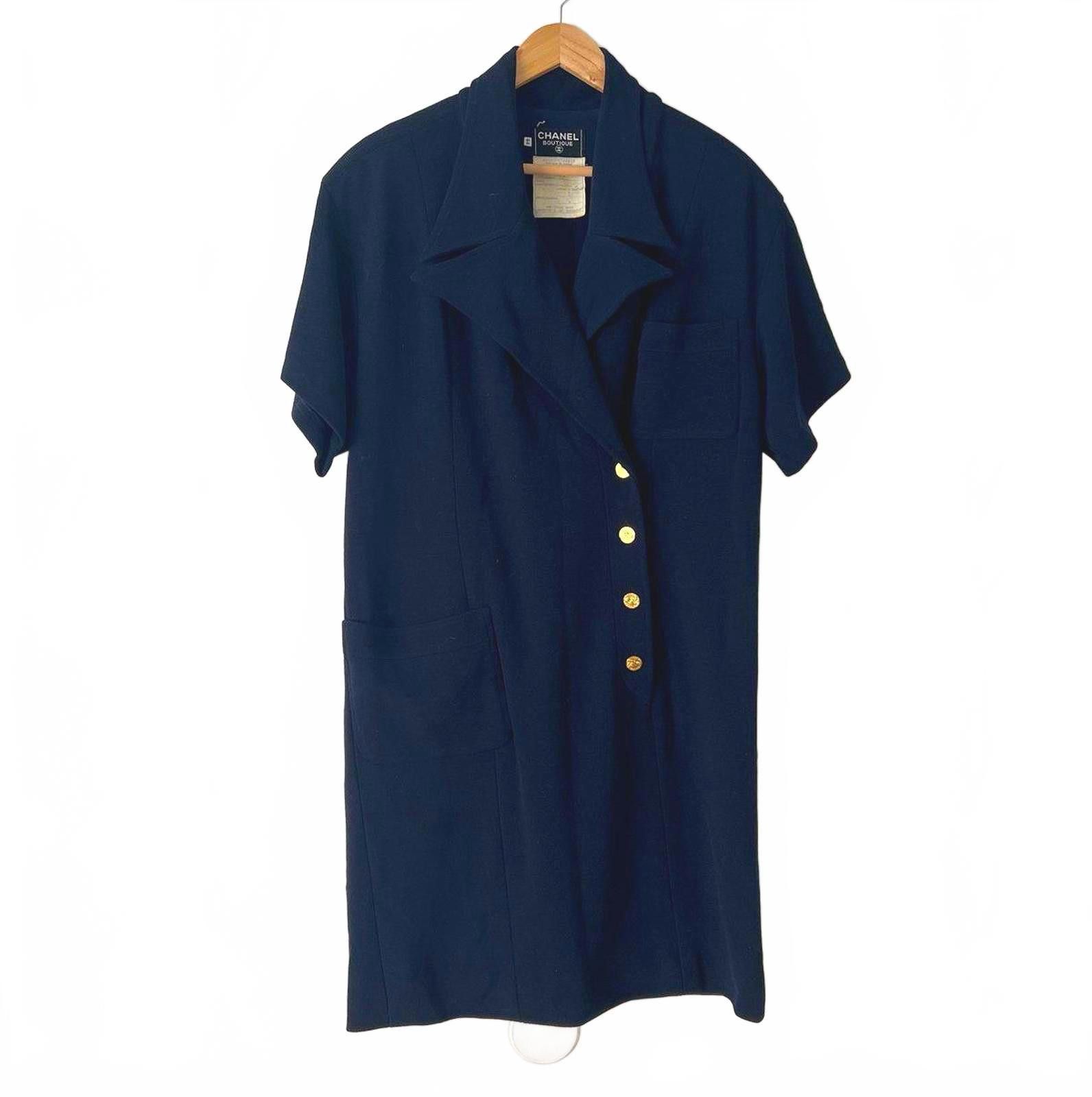 Chanel Boutique Navy Wool Blend Dress Size 44