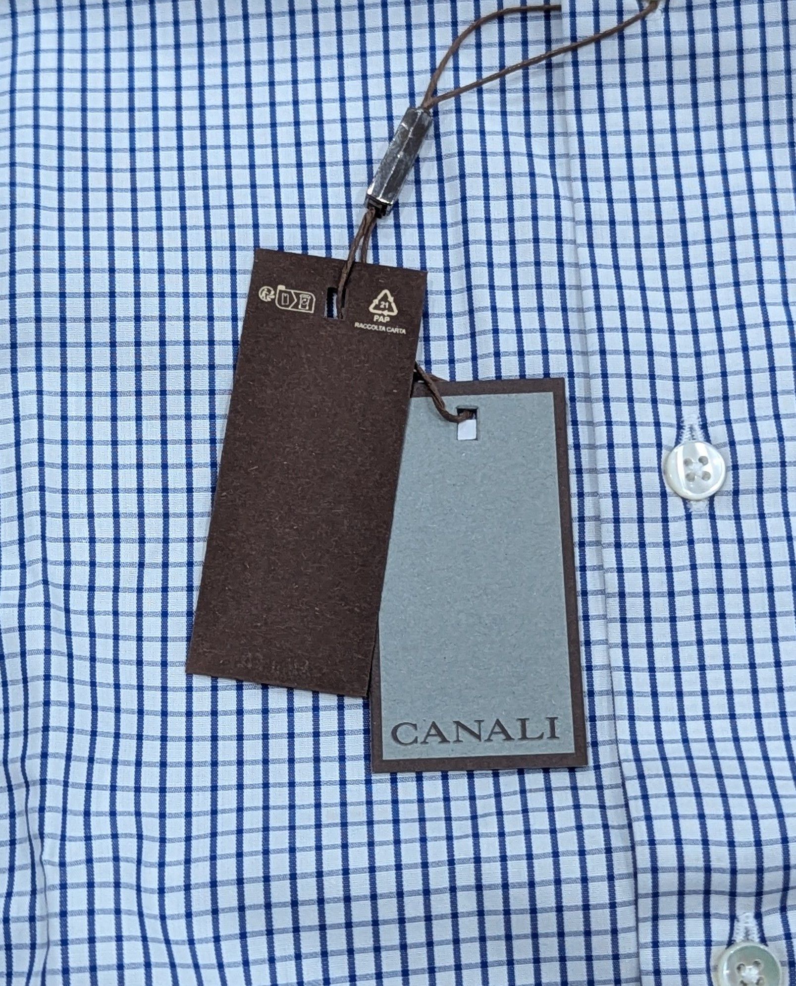Canali CANALI Grid Cotton Dress Shirt Blue 45 US 17.75 Modern Fit Size US XXL / EU 58 / 5 - 7 Thumbnail