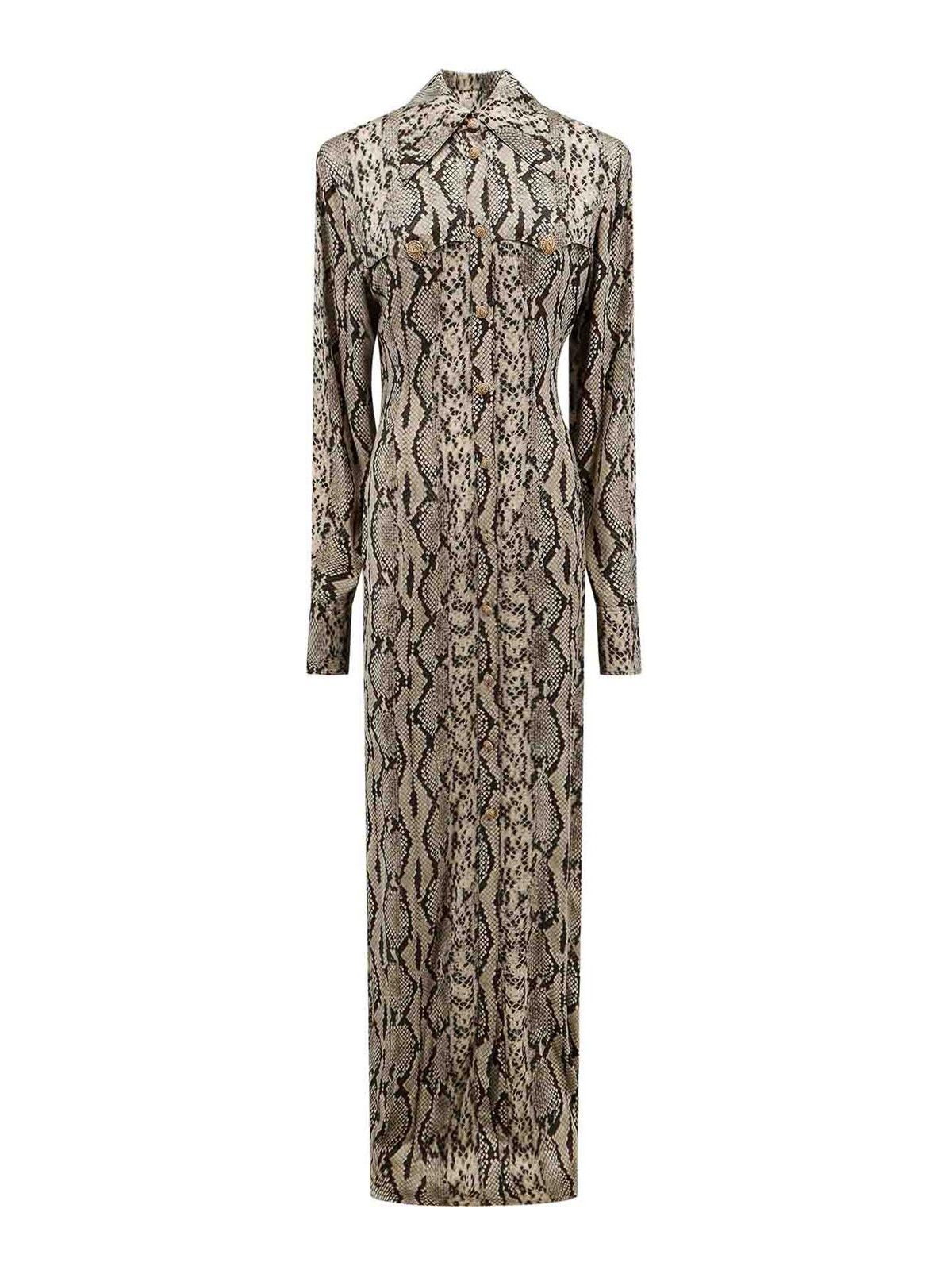 Balmain o1s1wg110125 Viscose Chemisier Dress in Beige Black Size M / US 6-8 / IT 42-44 - 1 Thumbnail