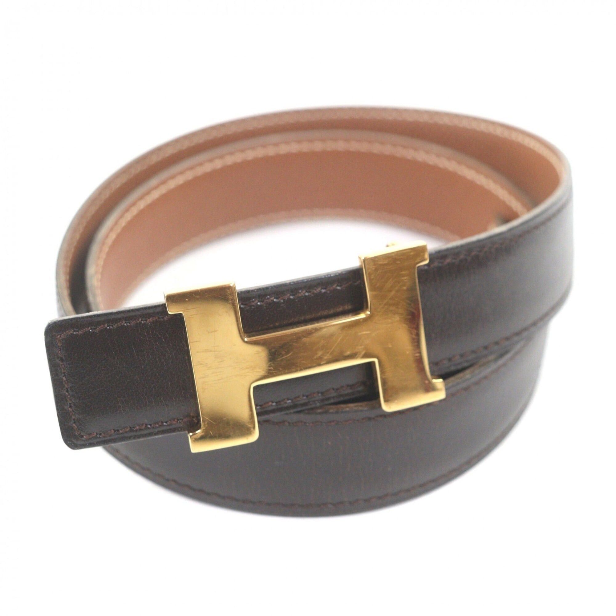 Hermes HERMES Vintage Margiela Era H Logo Gold Buckle Leather Belt Dark Brown Size 70 Made in France □A Stamp Women's Size ONE SIZE - 1 Thumbnail