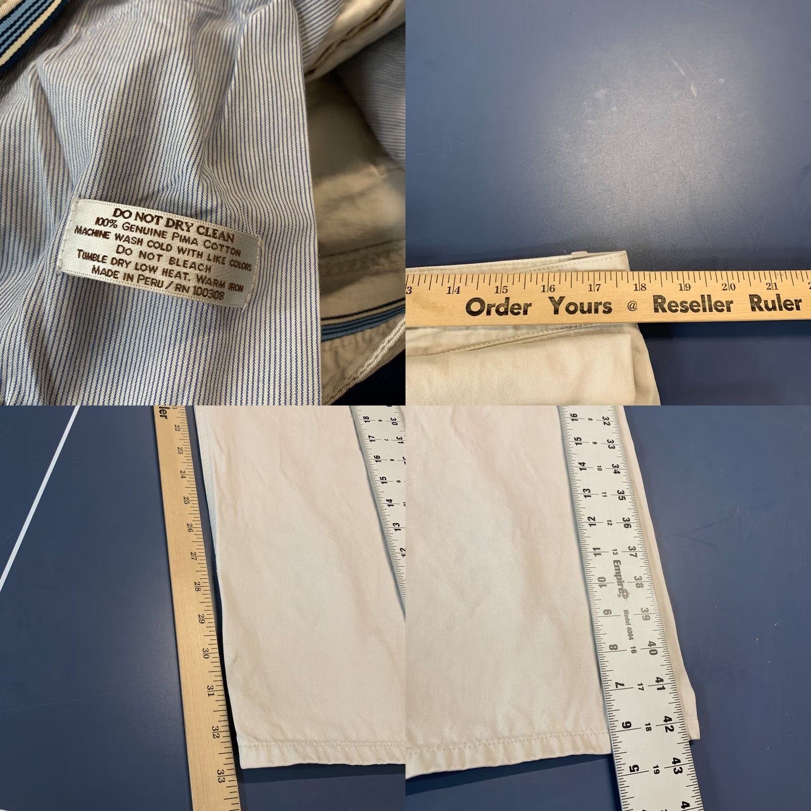Peter Millar Peter Millar Chino Pants Men 35x33 Beige Micro Striped Flat Front Pima Cotton Size US 35 - 10 Thumbnail