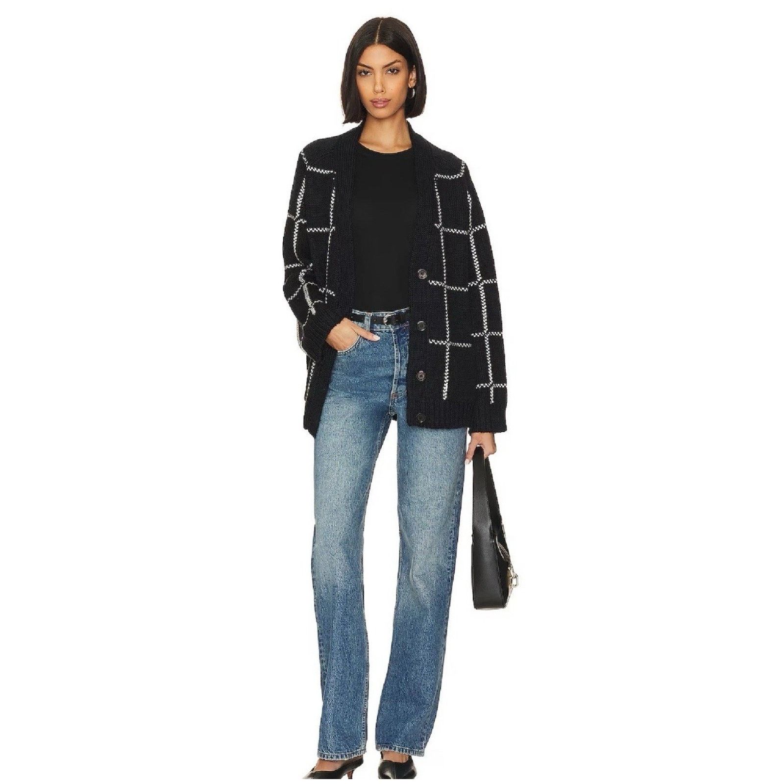 Anine Bing Anine Bing Kurt Black White Plaid Cardigan Merino Wool Blend Size S / US 4 / IT 40 - 3 Thumbnail