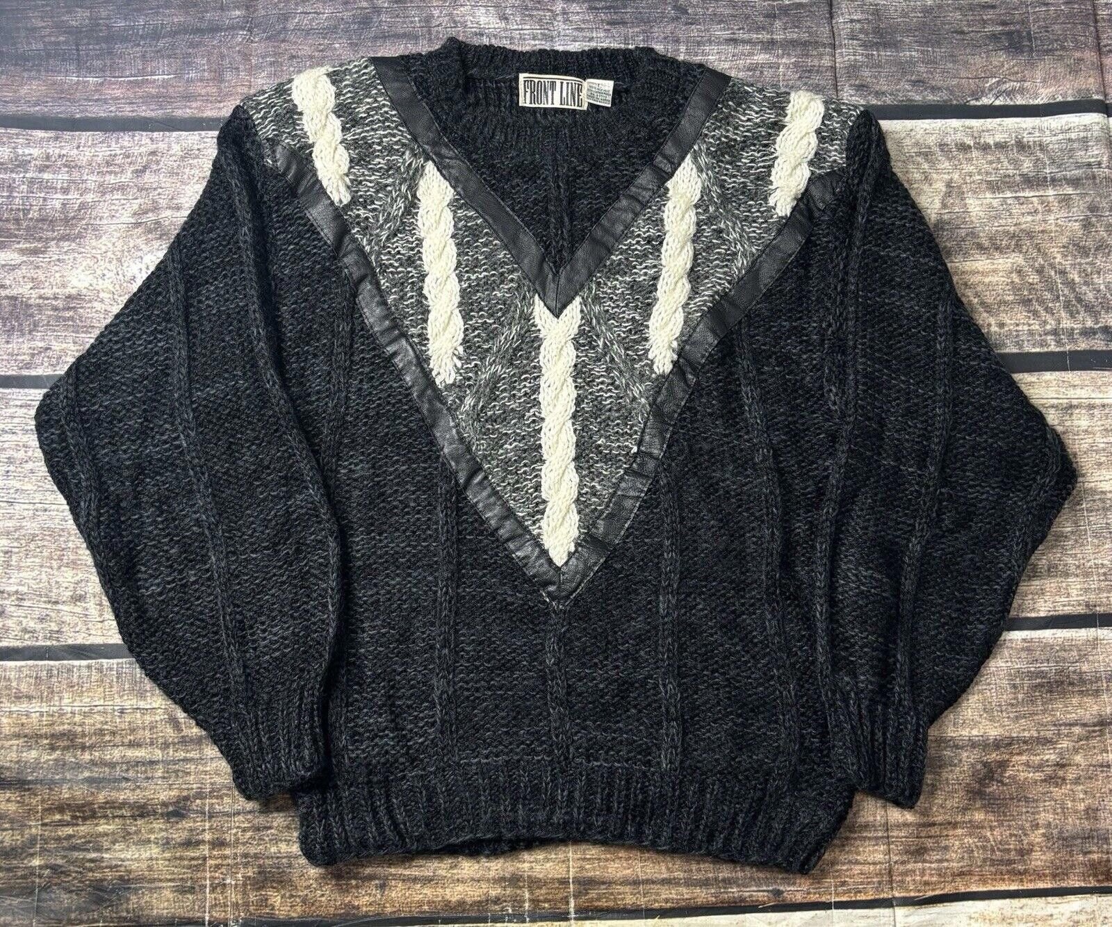 Other VTG Front Line Sweater Men's Large Chunky Knit Leather Patch Size US L / EU 52-54 / 3 - 1 Thumbnail