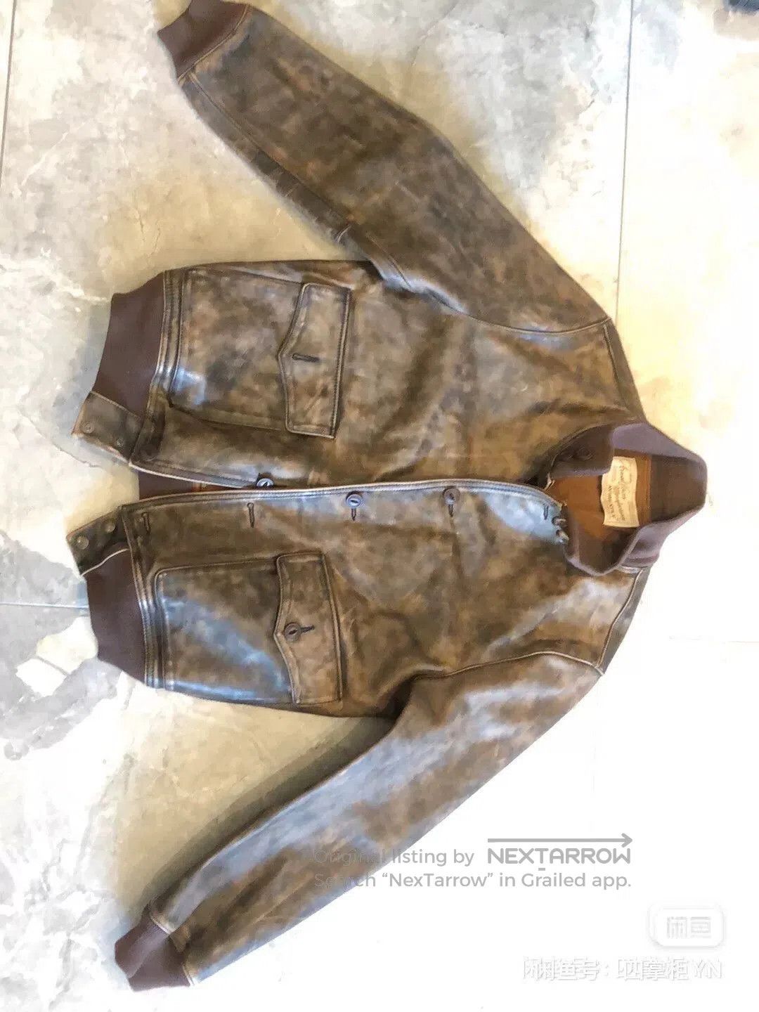 Japanese Brand AVIREXFLY Distressed Tea-Core Leather Jacket. Size US M / EU 48-50 / 2 - 1 Thumbnail