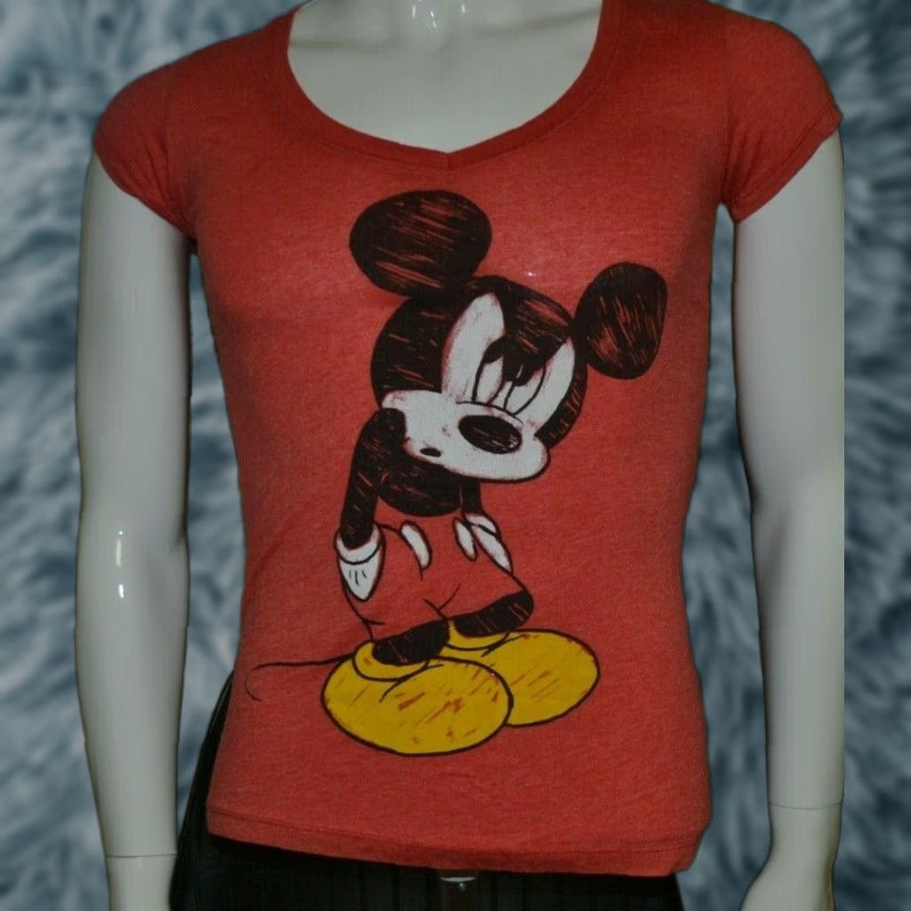 Disney Womens Disney T-Shirt Red V-Neck Short Sleeve Mickey Mouse Juniors Medium Funny Annoyed Cute Nice Shirt Size M / US 6-8 / IT 42-44 - 1 Preview