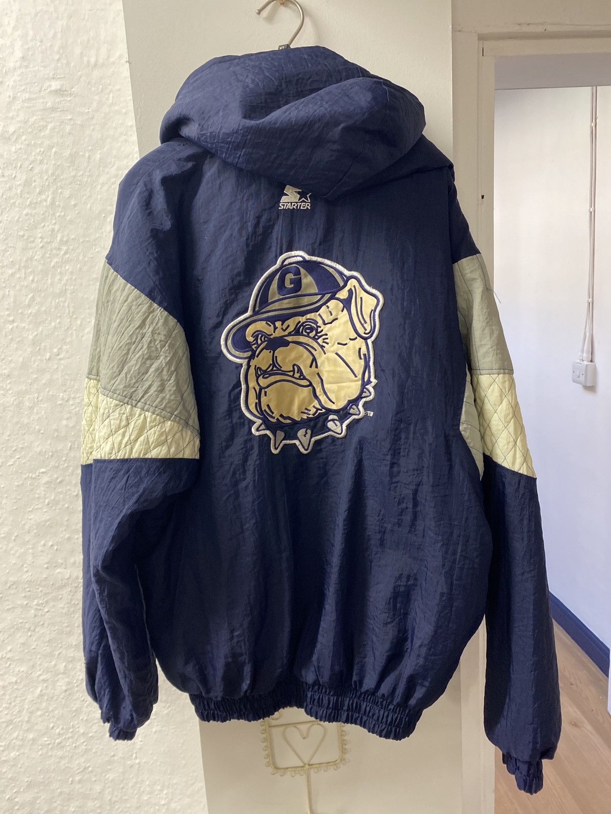 image of Starter Georgetown Hoyas Half Zip Jacket in Navy, Men's (Size Large)