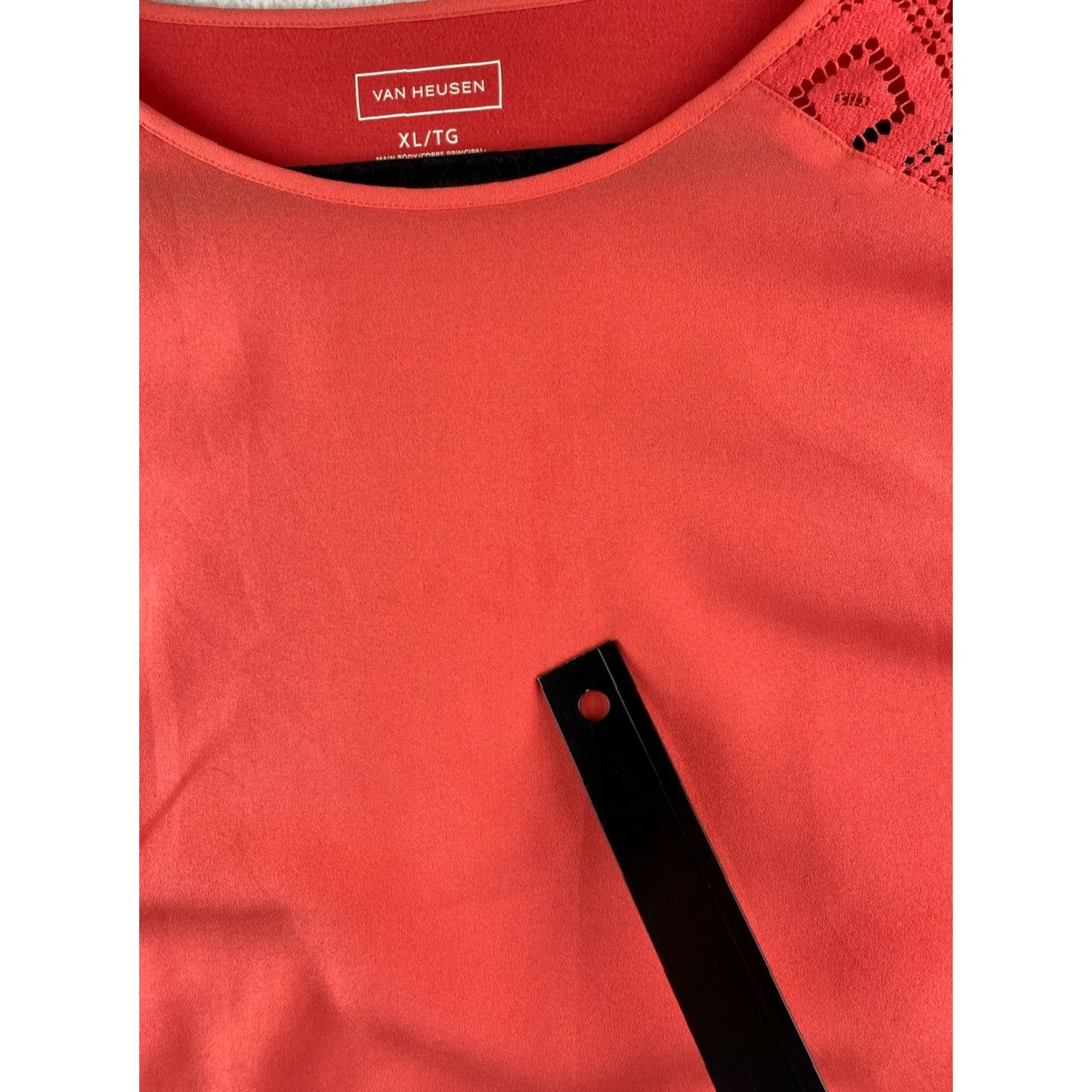 Van Heusen Van Heusen Blouse Womens XL Short Sleeve Pleated Laced Hem Round Neck Coral Dress Shirt? Size XL / US 12-14 / IT 48-50 - 3 Thumbnail