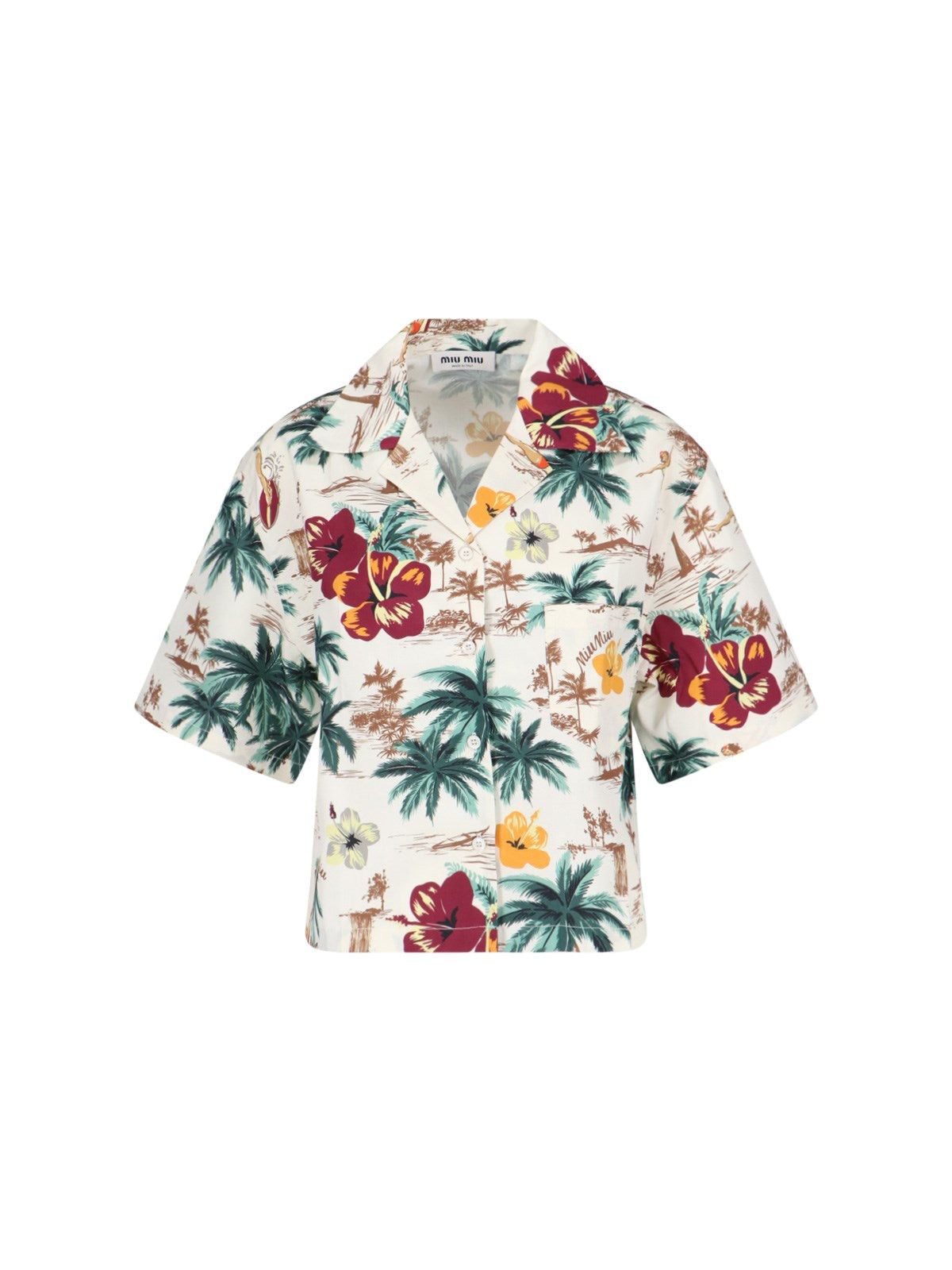 image of Miu Miu Printed Silk Crop Shirt Size 40, Women's