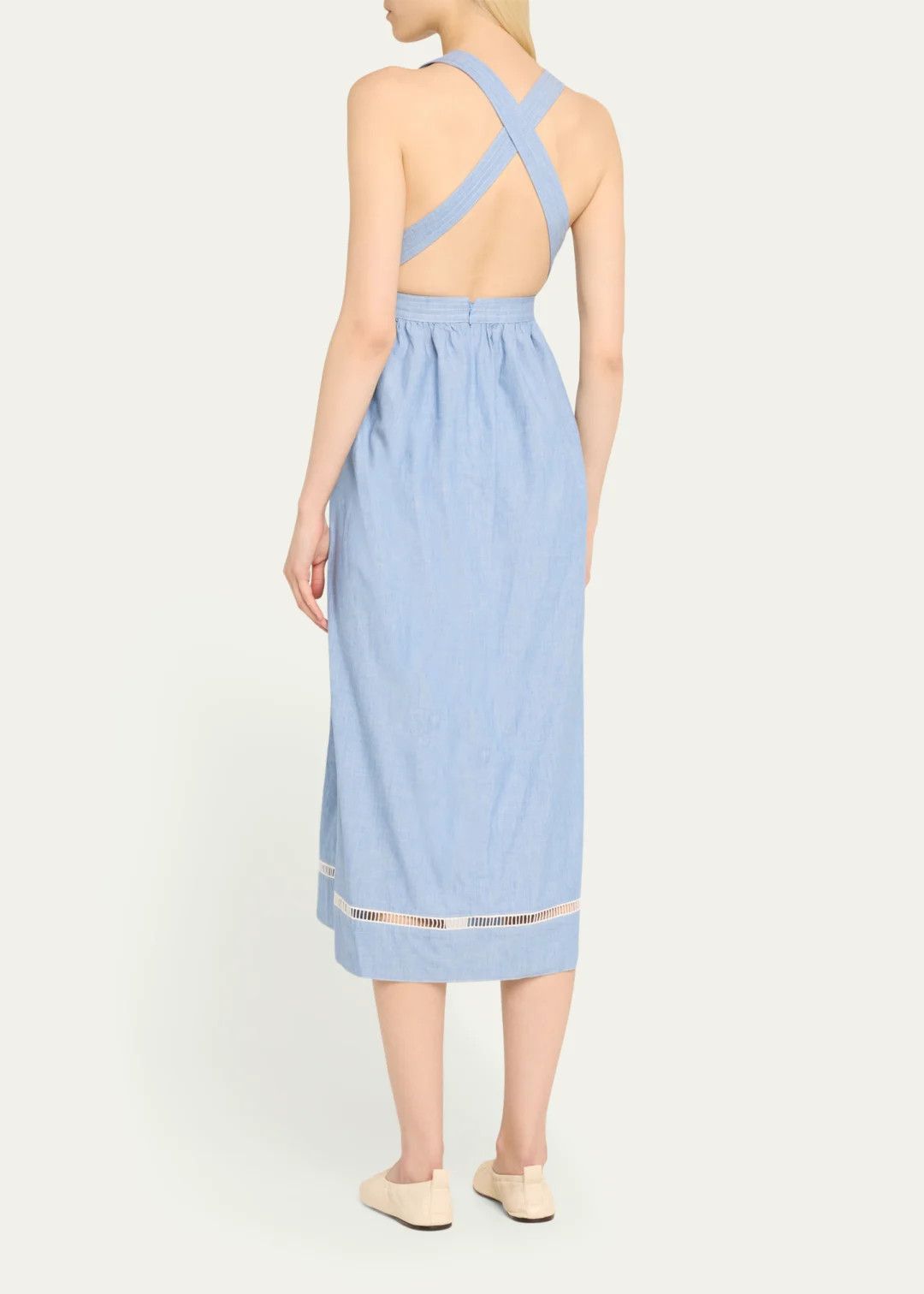 Chloe o1loc1c10425 Chambray Cross-Back Ladder Lace Midi Dress Size S / US 4 / IT 40 - 3 Thumbnail