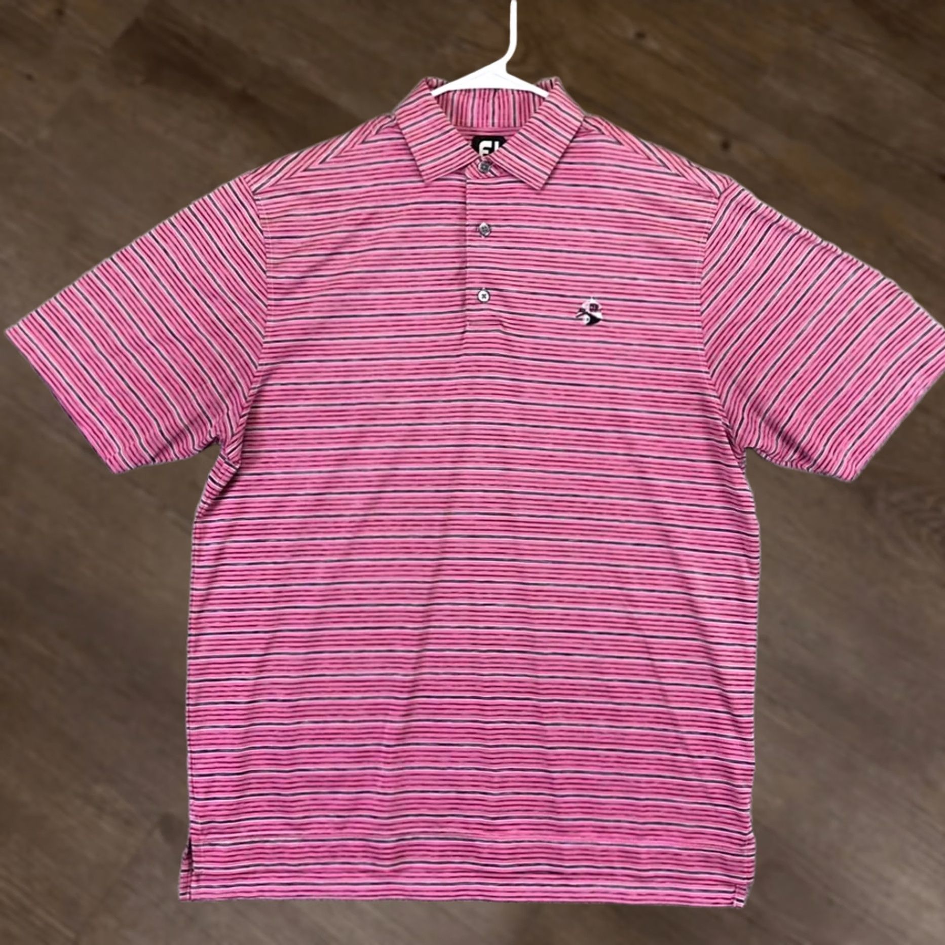 Footjoy FootJoy FJ Polo Shirt Mens Large Pink Grey Striped Short Sleeve Golf Rugby Breathable Lightweight Stretch Collared Athletic Pre-Owned Good Size US L / EU 52-54 / 3 - 1 Thumbnail