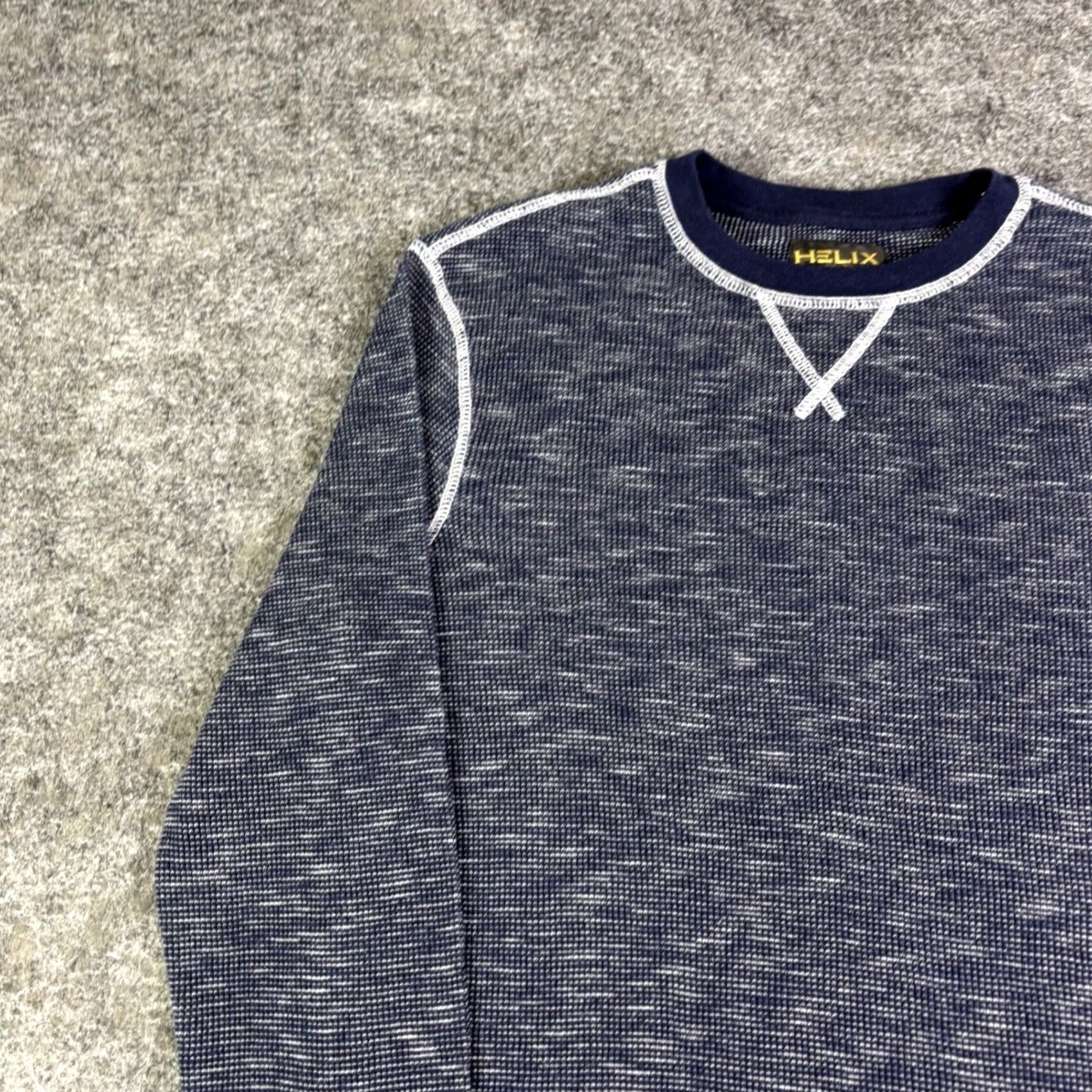 Vintage Helix Mens Navy Blue Marl Waffle Knit Thermal Long Sleeve Shirt Crewneck M Blue Mens Long Sleeve Shirt Thermal Knit Crew Neck Size US M / EU 48-50 / 2 - 6 Thumbnail