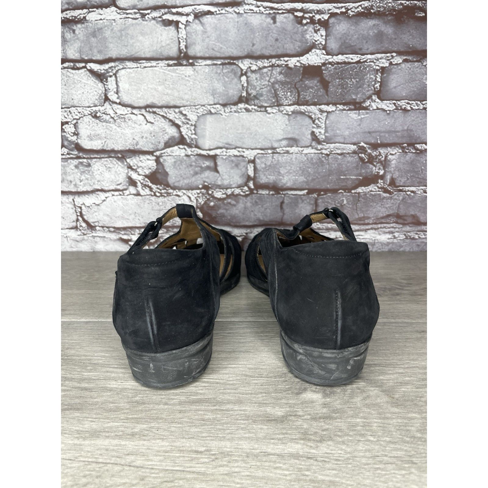 Beautiful Ful BeautiFeel Black Suede Leather Fisherman Strap Wedge Sandals Size US 12 / IT 42 - 4 Thumbnail