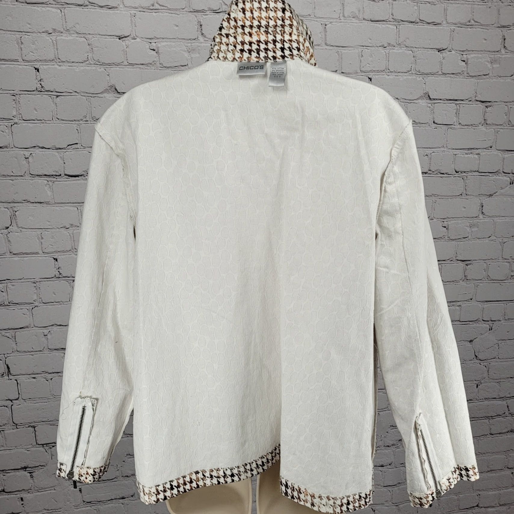 Vintage CHICO'S Brown Metallic Houndstooth Lightweight Full Zip Moto Jacket Size 3 US 16 Womens Size XS / US 0-2 / IT 36-38 - 5 Thumbnail