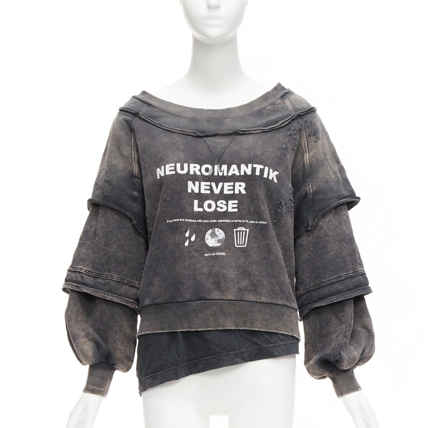 image of Diesel F Strat Grey Distressed Cotton Neuromatic Never Lose Sweater Xs, Women's (Size Small)